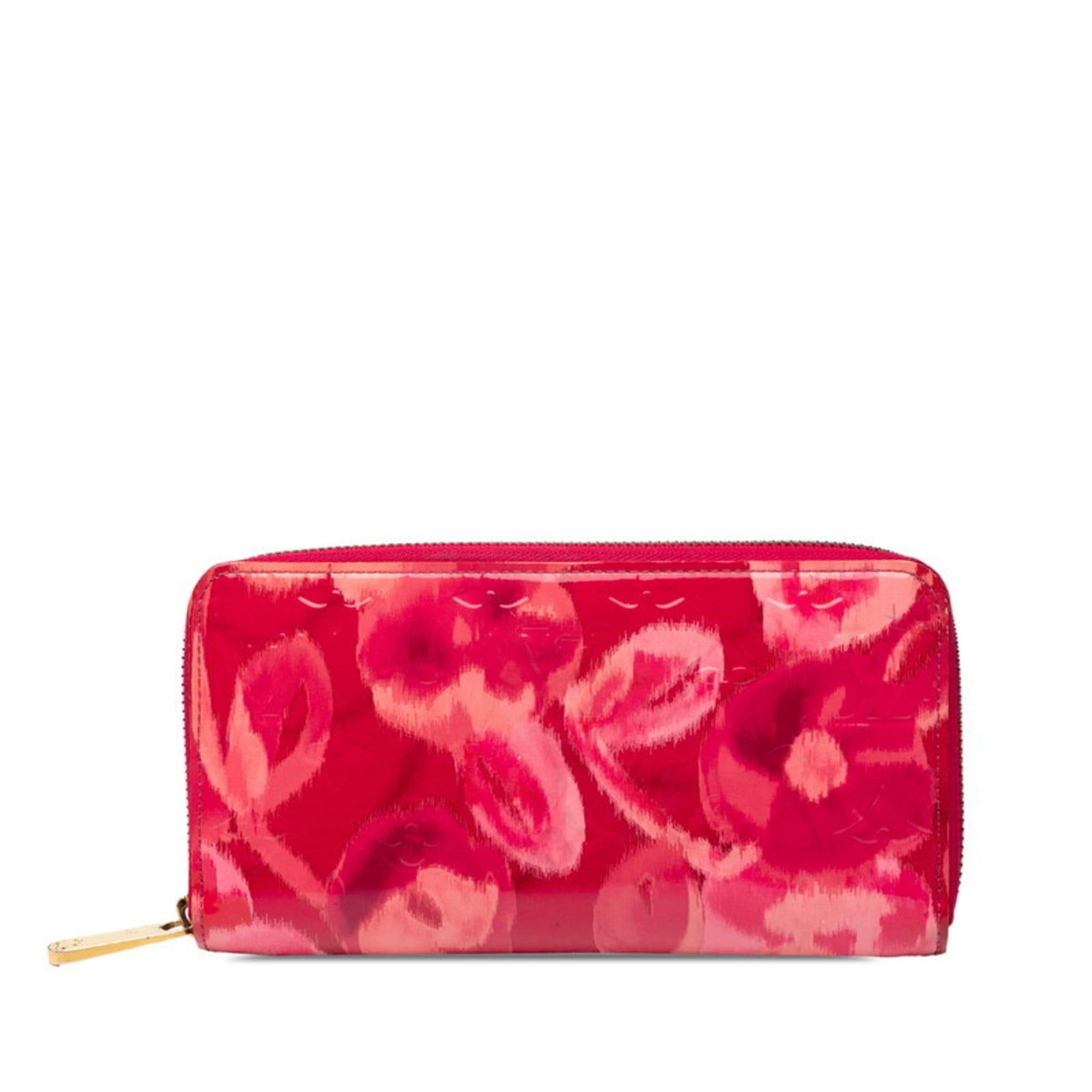 Louis Vuitton Monogram Vernis Zippy Wallet with Ikat Flower Design and Round Zipper M90019 Rose Andian Patent Leather Women's