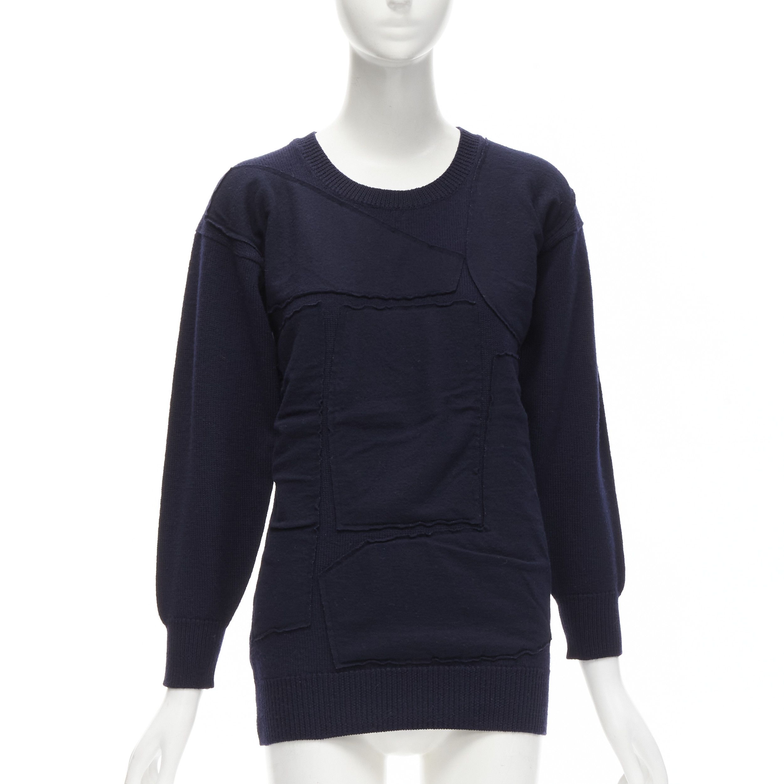 Comme des Garcons COMME DES GARCONS 1980's Vintage navy wool patchwork sweater top Size S / US 4 / IT 40 - 1 Thumbnail