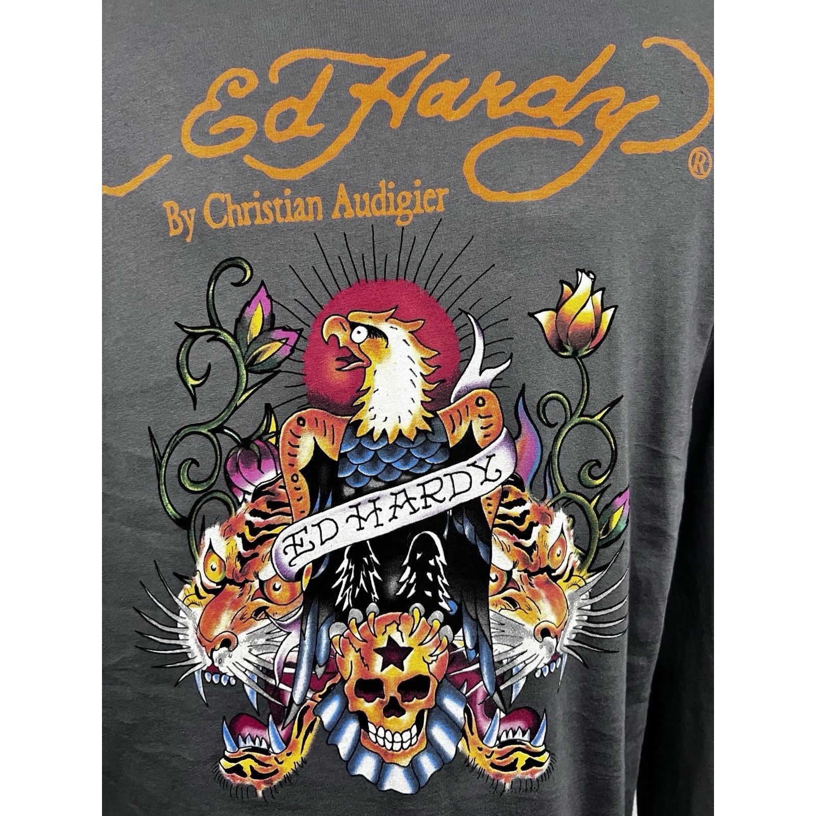 Ed Hardy Ed Hardy Gray Double Graphic Mens T-Shirt Medium Stretch USA Size US M / EU 48-50 / 2 - 6 Thumbnail
