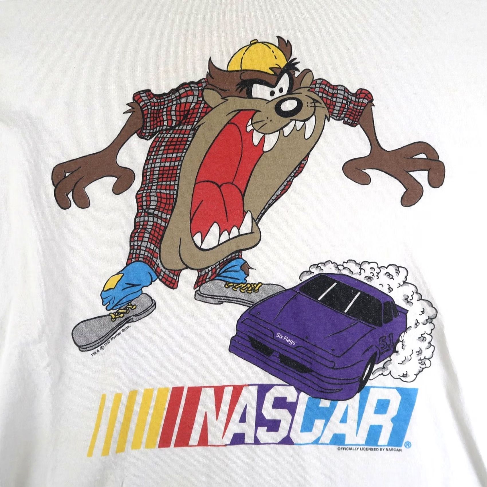 NASCAR VINTAGE NASCAR Tasmanian Devil Taz Six Flags Short Sleeve Shirt Men XL White 90s 1990s USA Size US XL / EU 56 / 4 - 3 Thumbnail