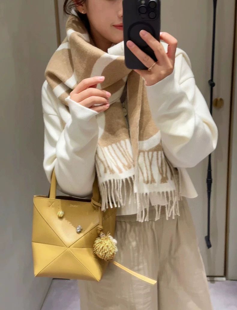 Loewe LOEWE Cashmere scarf beige and camel Size ONE SIZE - 8 Thumbnail