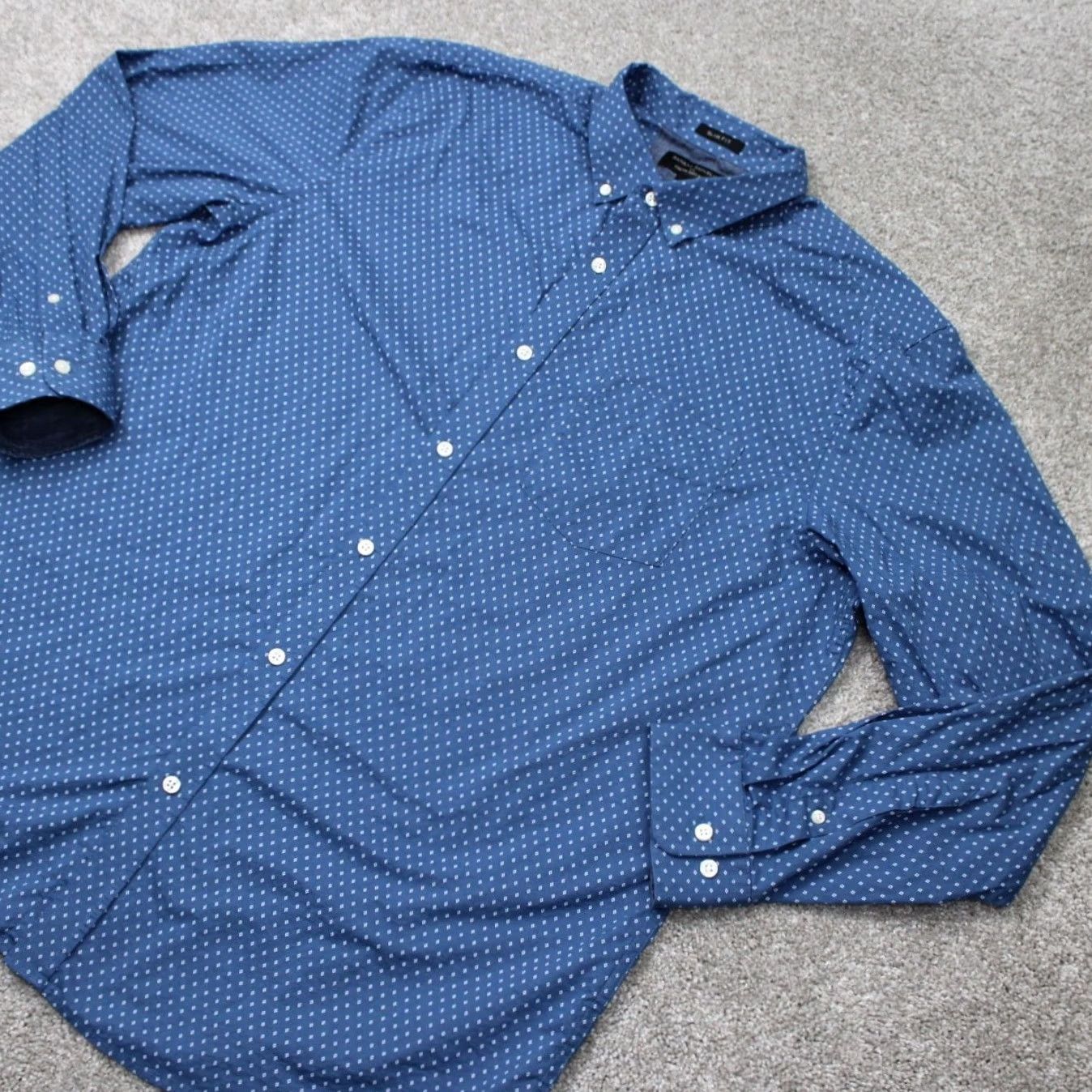 Banana Republic Banana Republic Shirt Men 2XL Blue Geometric L/S Button-Up Stretch 100% Cotton Slim Regular Vintage No Size US XXL / EU 58 / 5 - 4 Thumbnail