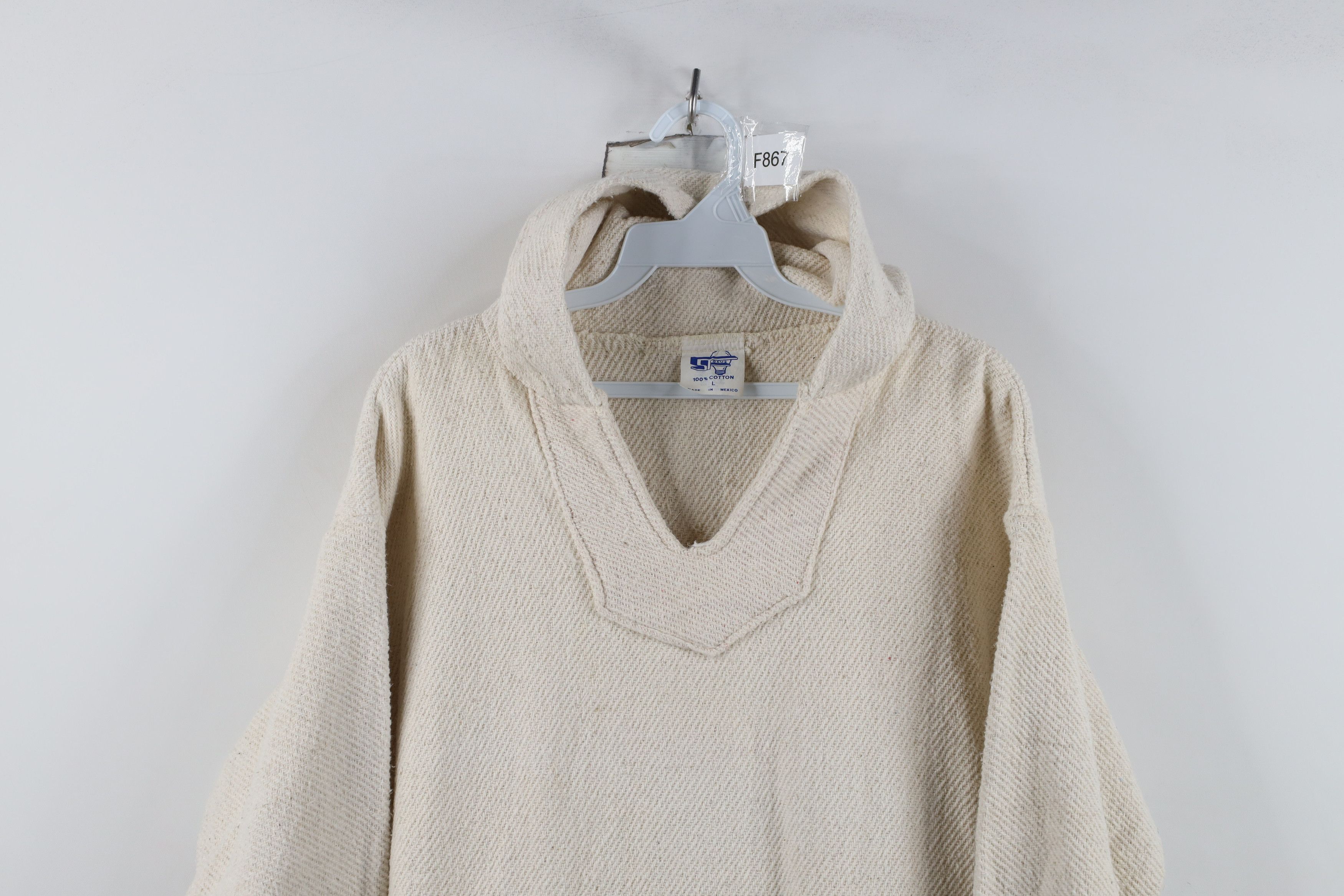 Vintage Vintage 90s Streetwear Knit Drug Rug Hoodie Sweatshirt Cream Size L / US 10 / IT 46 - 2 Thumbnail