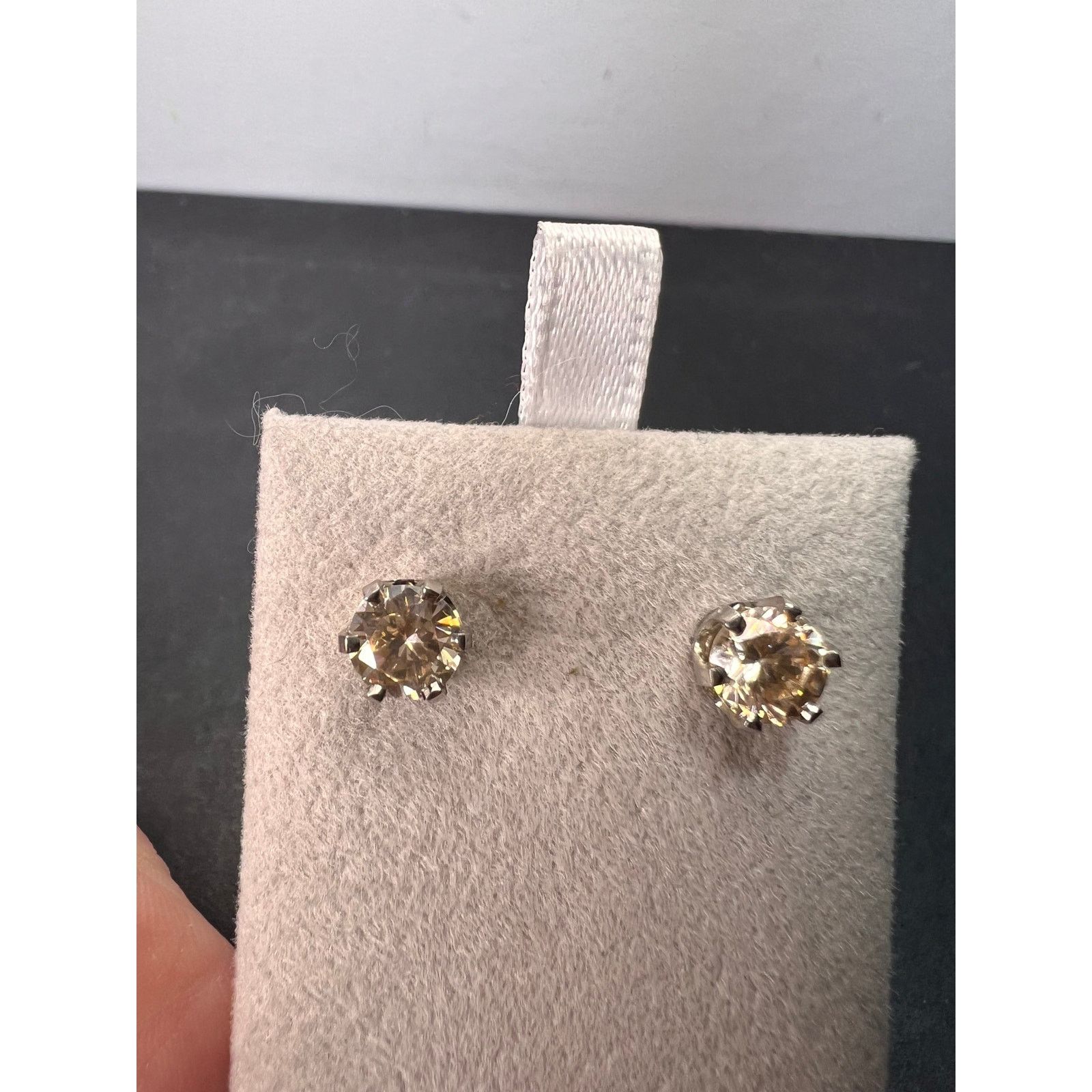 Other 14k white gold champagne CZ stud earrings 6.7mm Size ONE SIZE - 2 Thumbnail