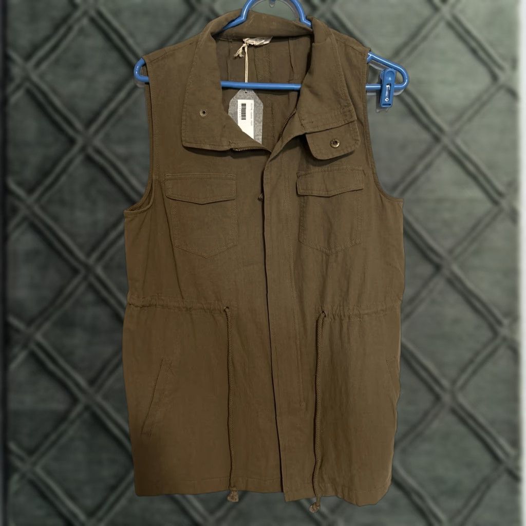 Olive Hem & Thread NWT Vest Olive Green Full-Zip Pockets Drawstring Tie at Waist Women L Tank Tunic 100% Cotton Casual Vintage: No Size L / US 10 / IT 46 - 1 Thumbnail