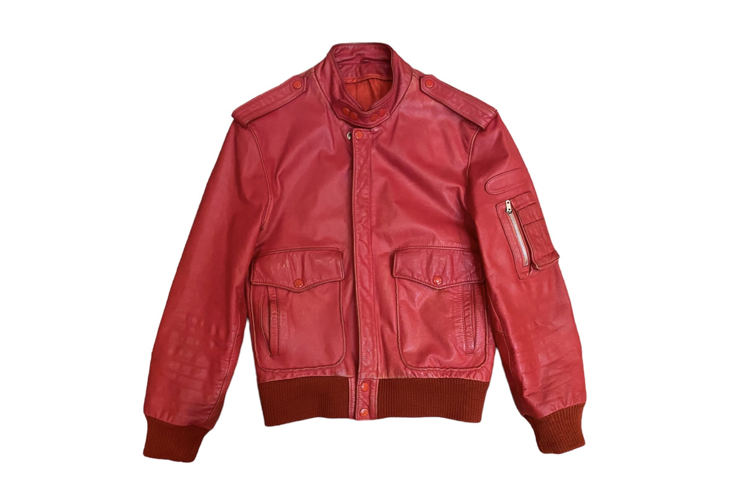 image of Bomber Jacket x Leather Jacket Vintage 90's Flight Bomber Motorcycle Red Leather Jacket, Women's (S