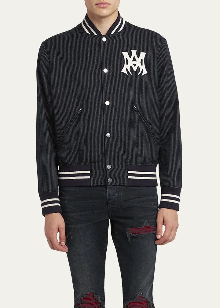 Amiri o1h1sh10525 Hollywood Pinstripe Bomber in Midnight Blue Size US L / EU 52-54 / 3 - 2 Thumbnail