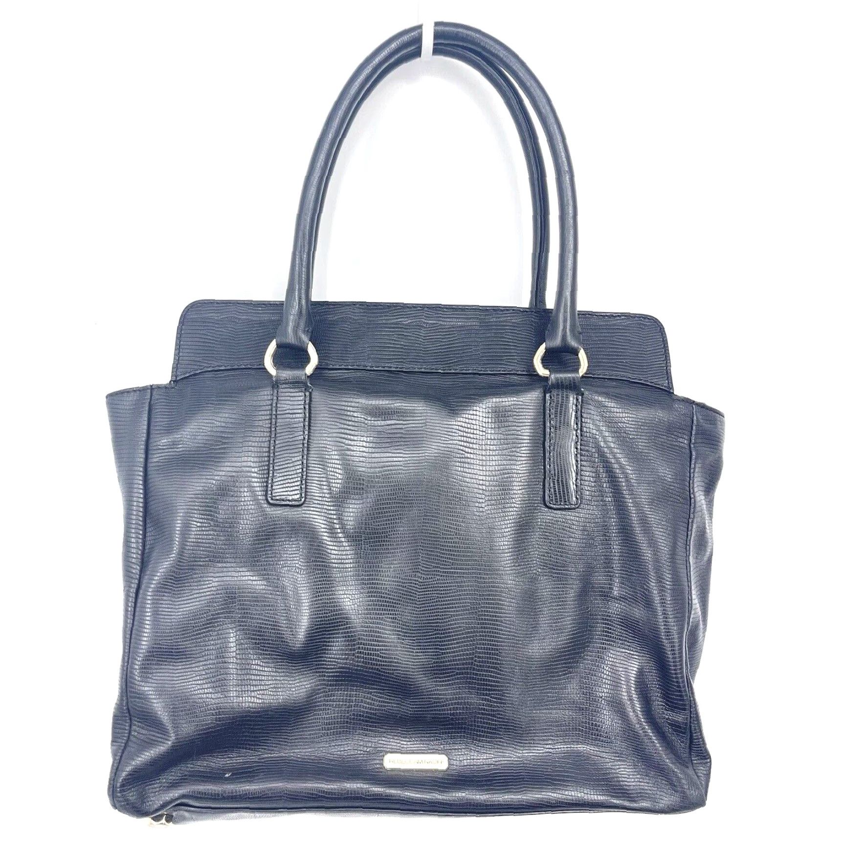 Rebecca Minkoff Rebecca Minkoff Purse Womens Leather Large Tote Handbag Black Quiet Luxury y2k Reptile Embossed Size ONE SIZE - 4 Thumbnail