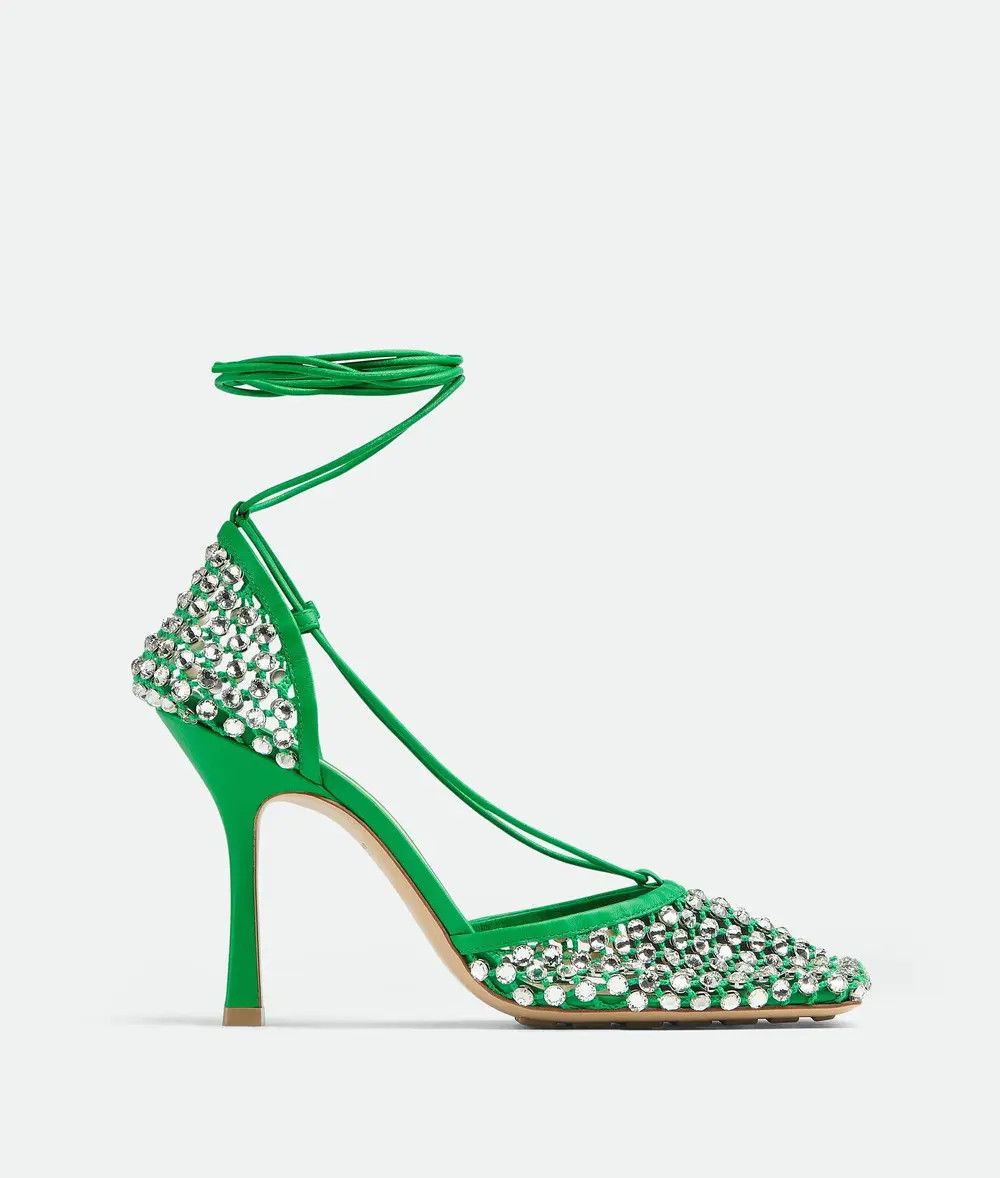 Bottega Veneta o1n1vont1225 Sparkle Stretch Sandals in Parakeet/Crystal Size US 5.5 / IT 35.5 - 1 Thumbnail