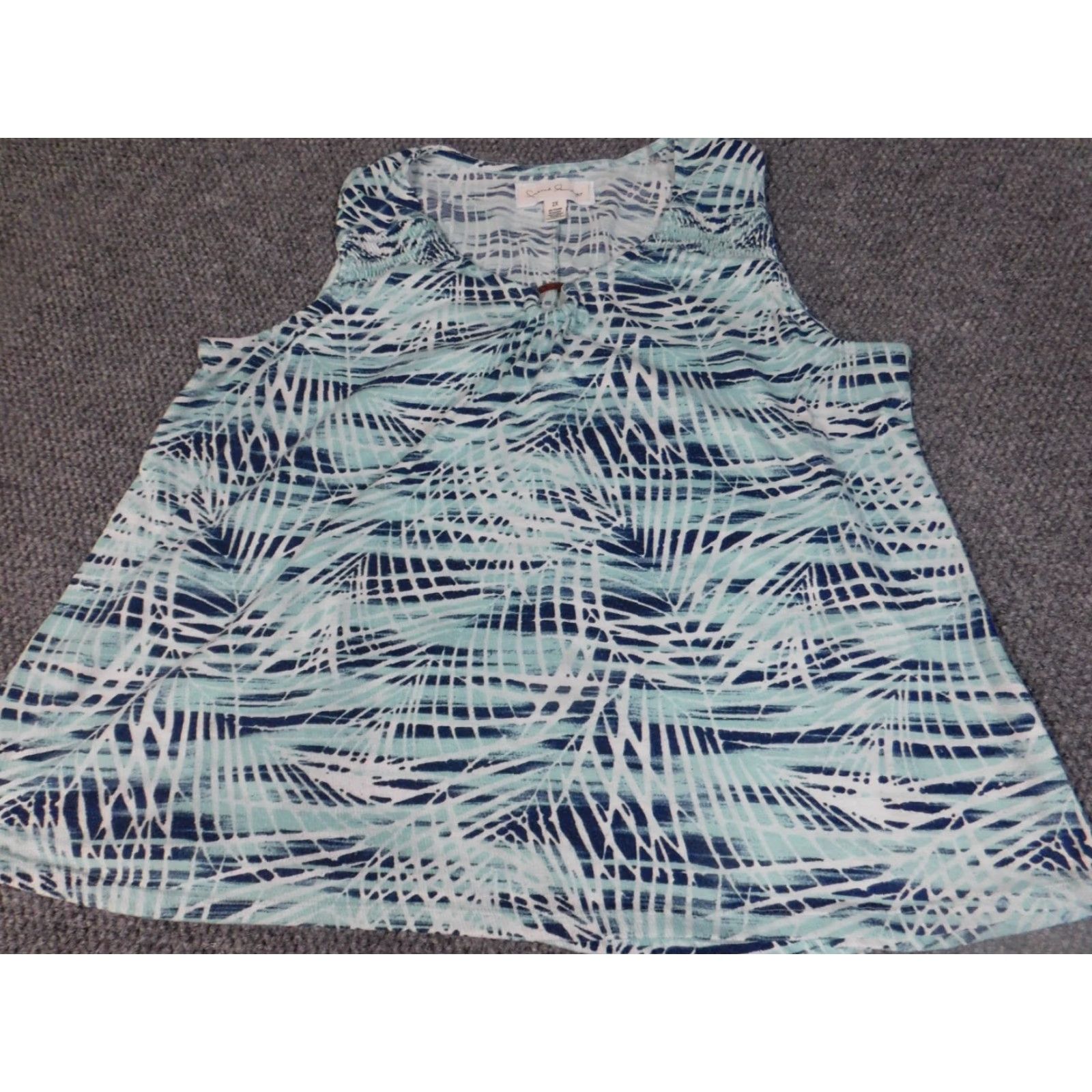 Vintage Fresh Laundry Blouse Women 2X Plus Green Stretch Sleeveless High Neck Pullover Casual Ruffle Polyester Woven Classic Basic Size XXL / US 16-18 / IT 52-54 - 2 Thumbnail