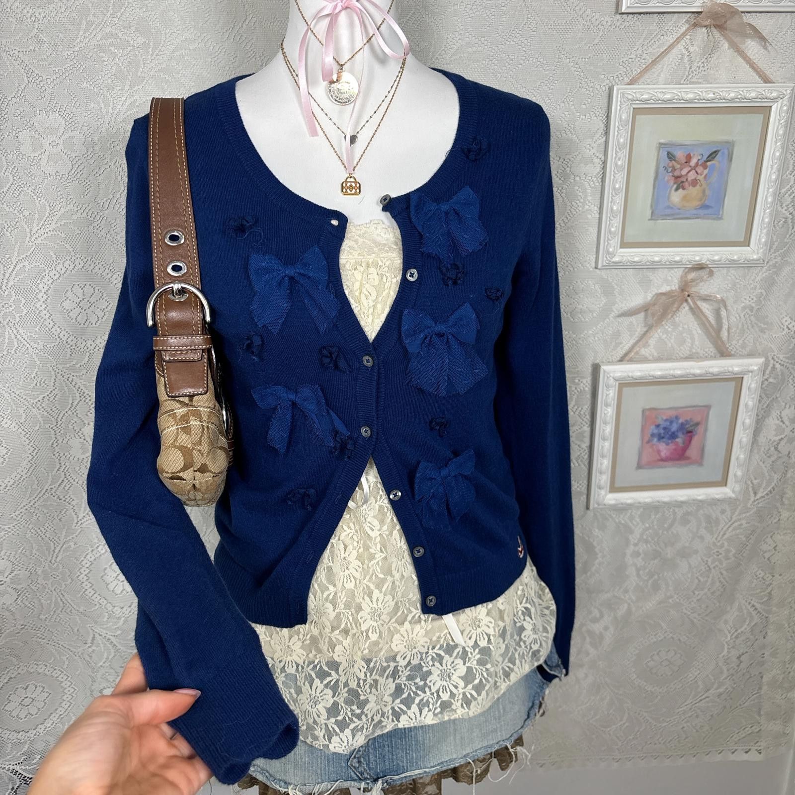 Other y2k vintage lace bow cardigan Size L / US 10 / IT 46 - 4 Thumbnail