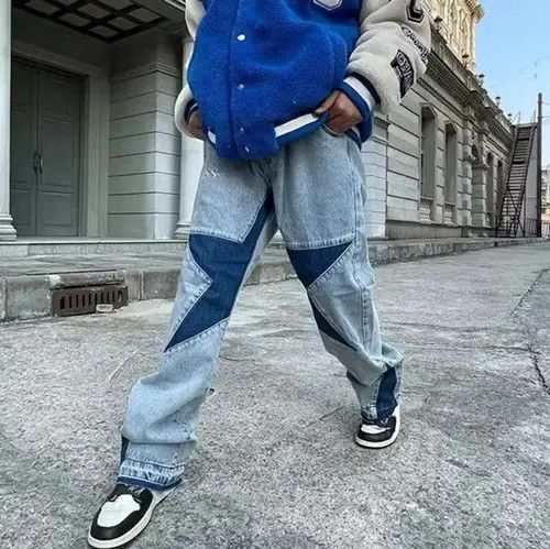 Japanese Brand × Jean Stars Letter Embroidery Patchwork Straight Flare Jeans Size US 28 / EU 44 - 4 Thumbnail