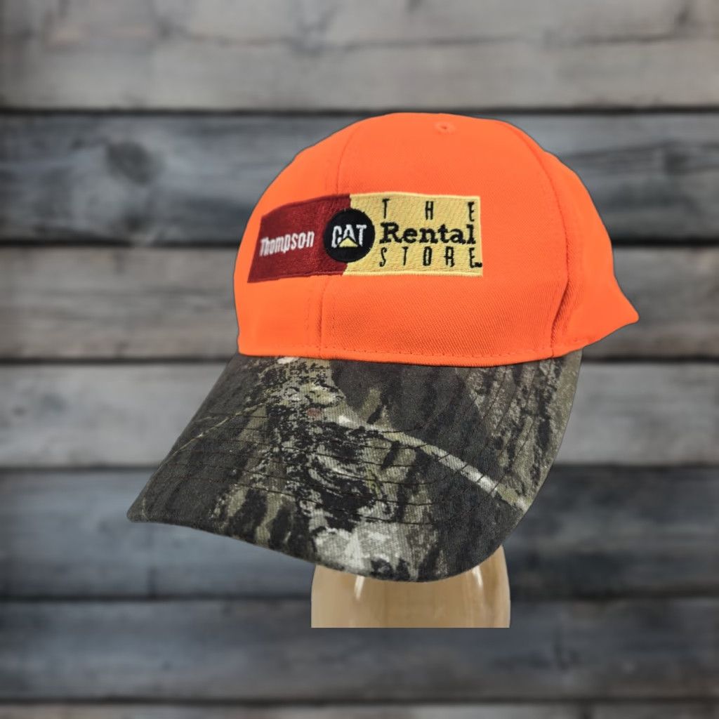 Vintage CAT Baseball Cap Hat OSFM Mens Orange Logo Strapback Camouflage, Thompson Rental Store, One Size Size ONE SIZE - 1 Thumbnail