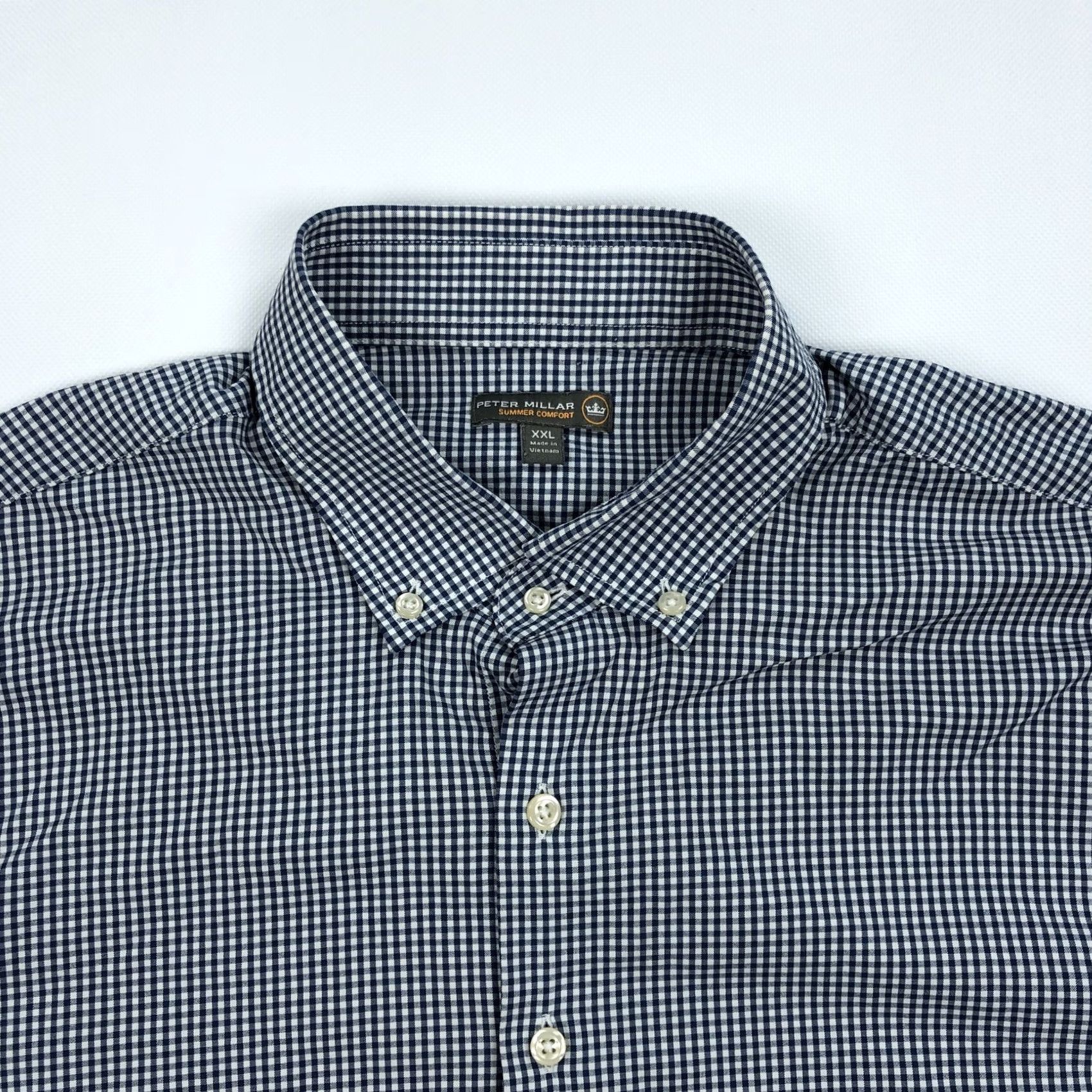 Peter Millar VINTAGE Peter Millar Summer Comfort Men's XXL Navy Blue Gingham Check Button-Down Shirt Size US XXL / EU 58 / 5 - 3 Thumbnail
