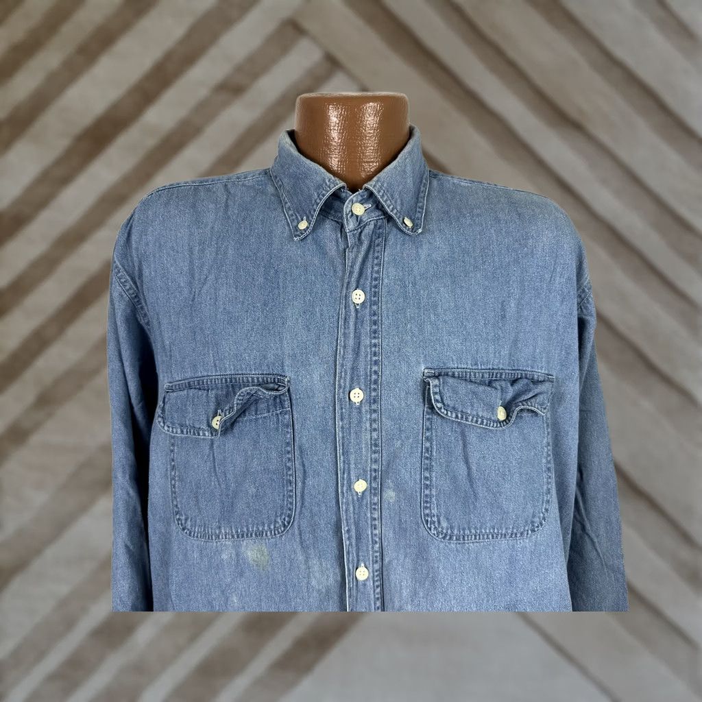 Denime VINTAGE John Ashford Denim Shirt Mens LT Large Tall Long Sleeve 90s Grunge Casual Workwear Button-Up Size US L / EU 52-54 / 3 - 1 Thumbnail
