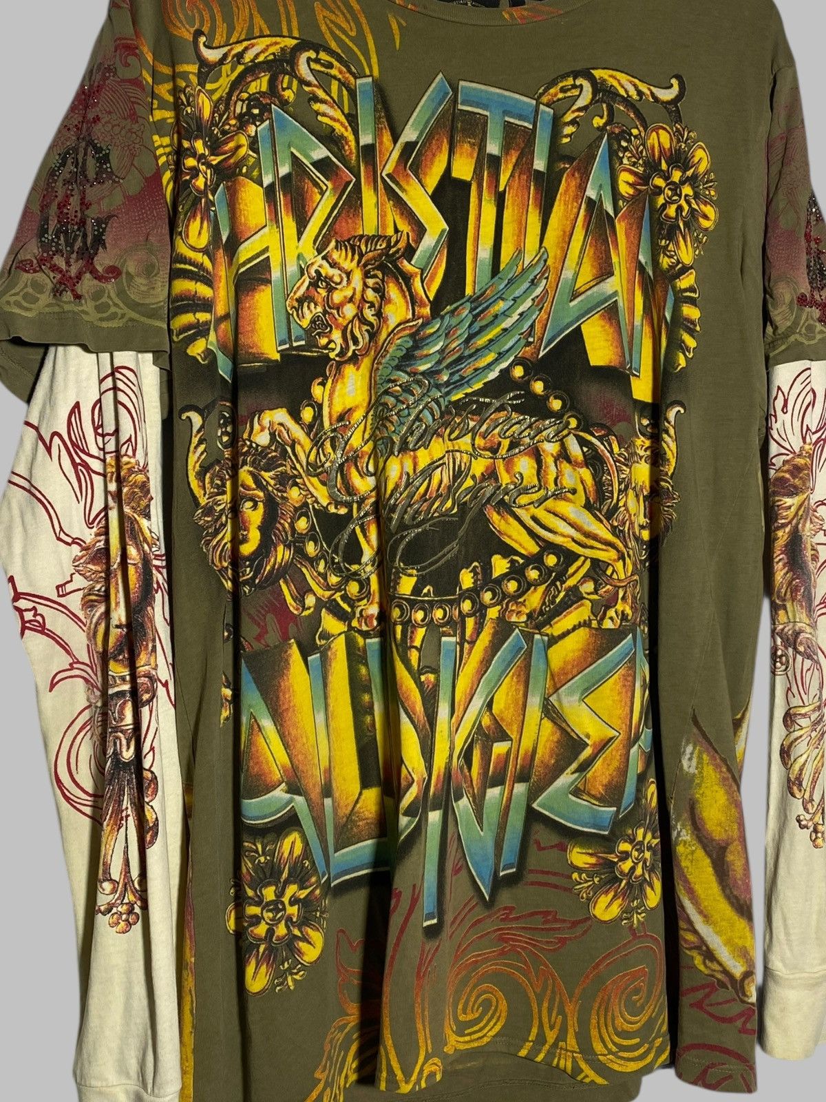 Christian Audigier 🔥 Y2K CHRISTIAN AUDIGIER LAYERED TATTOO DRAGON FLAME PRINT Size US XL / EU 56 / 4 - 3 Thumbnail