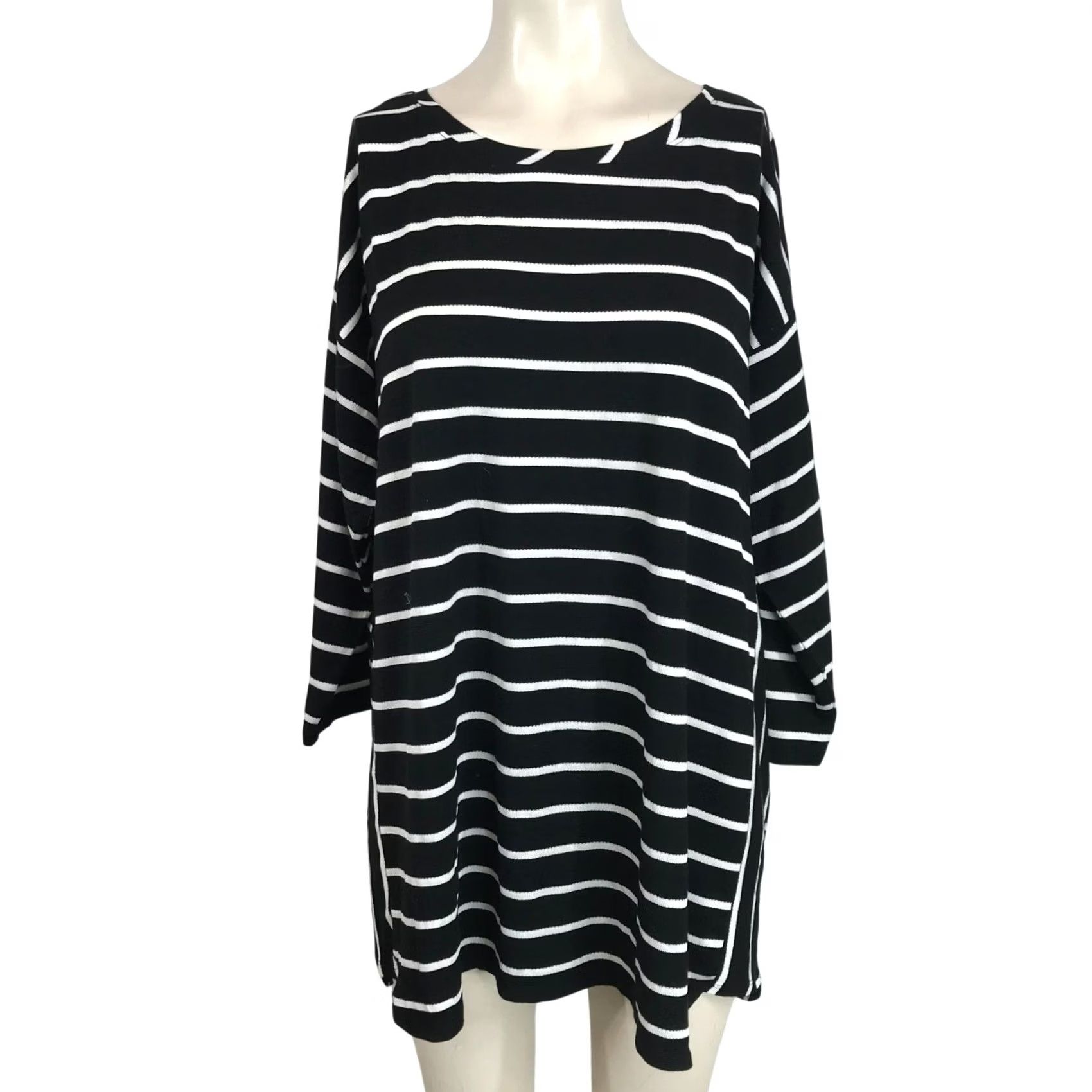 Vintage CHICO'S WOMEN'S BLACK WHITE STRIPE 3/4 SLEEVE TUNIC TOP Size 2 Size XS / US 0-2 / IT 36-38 - 2 Thumbnail