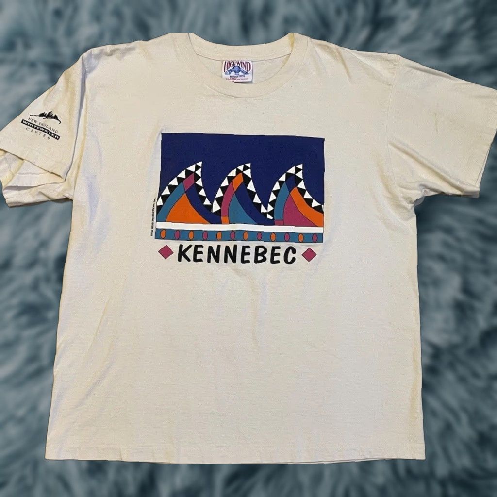 Vintage VINTAGE Kennebec Whitewater Rafting Shirt XL Beige Abstract Art Men T-Shirt 90s USA Sports Beach Surf Size US XL / EU 56 / 4 - 1 Thumbnail