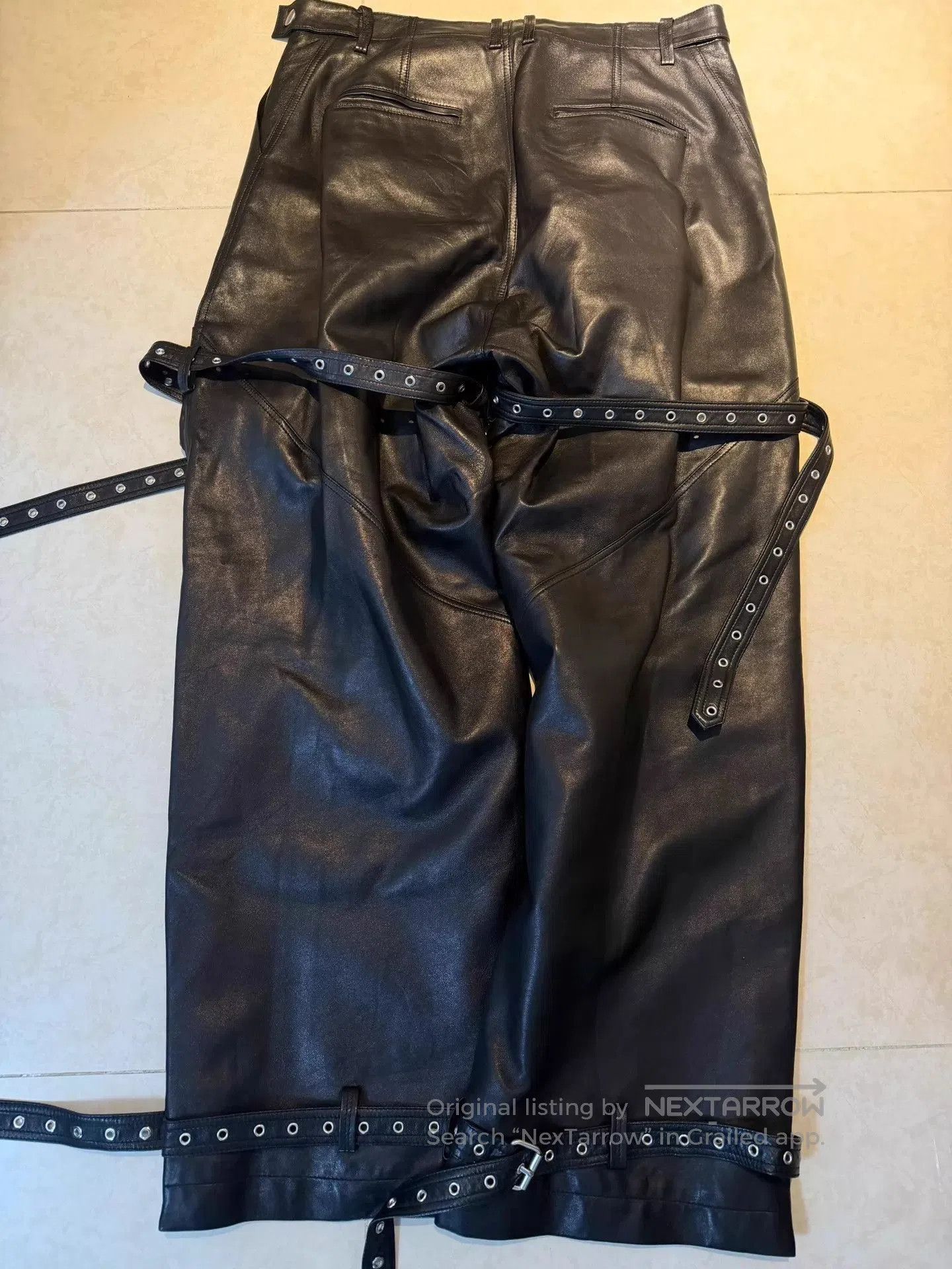 WE11DONE Black Leather Pants with Zipper Details and Straps. Size US 34 / EU 50 - 4 Thumbnail