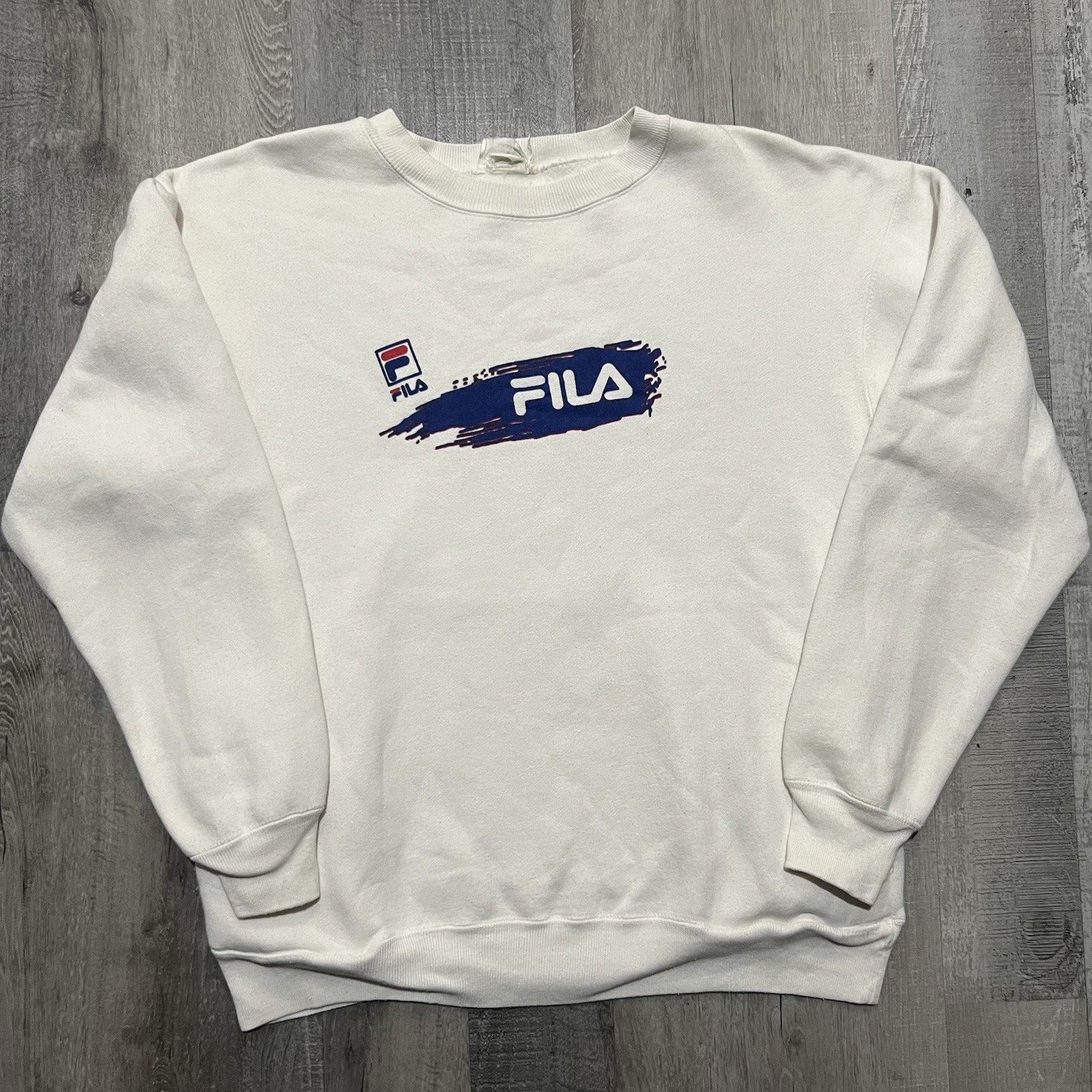Fila VTG FILA Crewneck Sweatshirt 90s Spell Out Pull Over White M Size US M / EU 48-50 / 2 - 1 Thumbnail