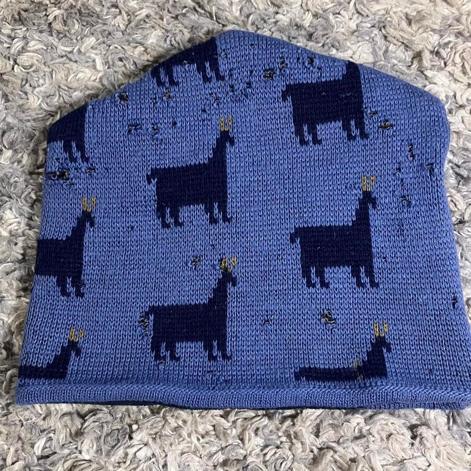image of 90's Patagonia Blue Llama Print Wool Ski Beanie, Men's