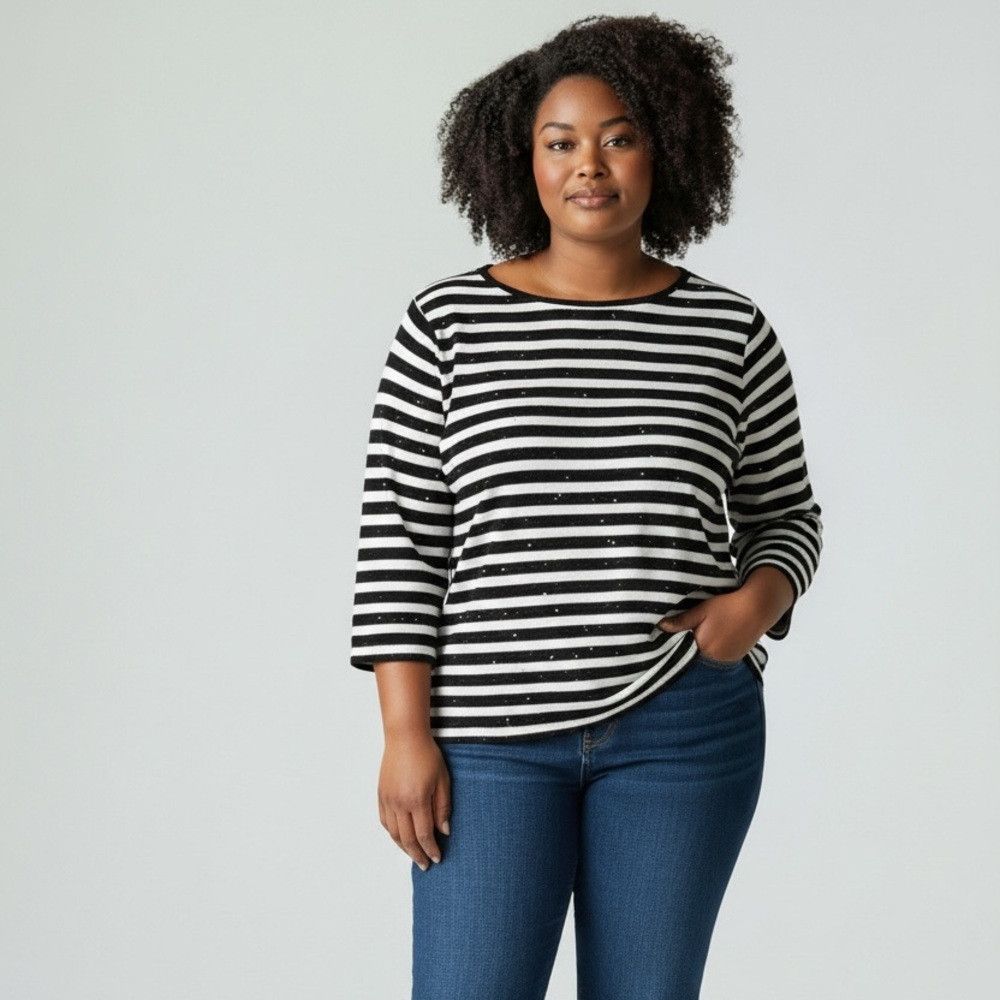 Talbots NWT New Talbots Stripe Sequin 3/4 Sleeve Sweater Top Size 2 Size XXL / US 16-18 / IT 52-54 - 1 Thumbnail