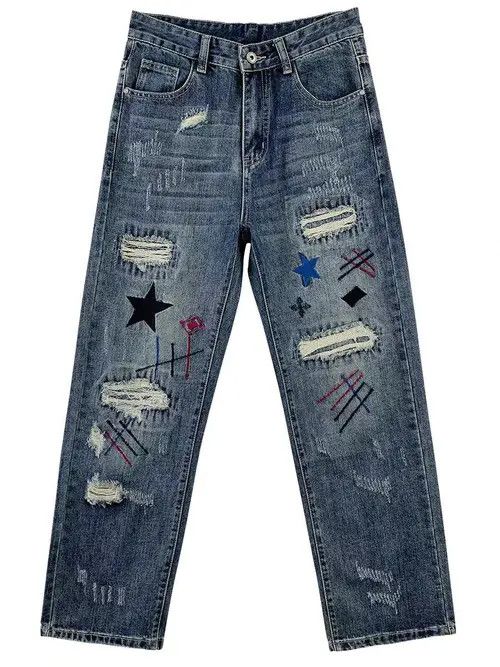 VIBE Street embroidered hip-hop loose casual ripped jeans Size US 32 / EU 48 - 5 Thumbnail