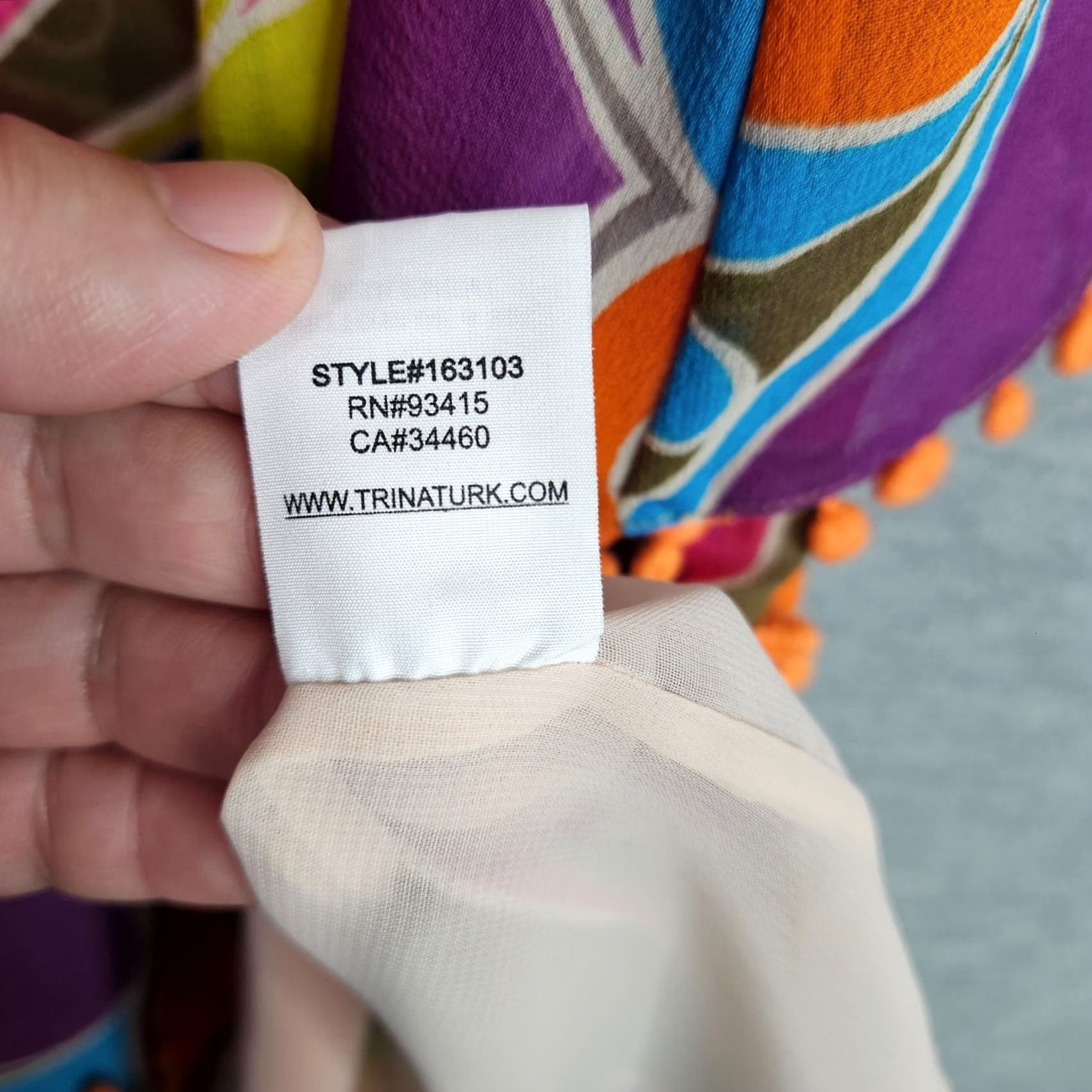 Trina Turk Trina Turk Women's XS Silk Colorful Psychedelic Cami Top Pom Pom Trim Lined Size XS / US 0-2 / IT 36-38 - 7 Thumbnail