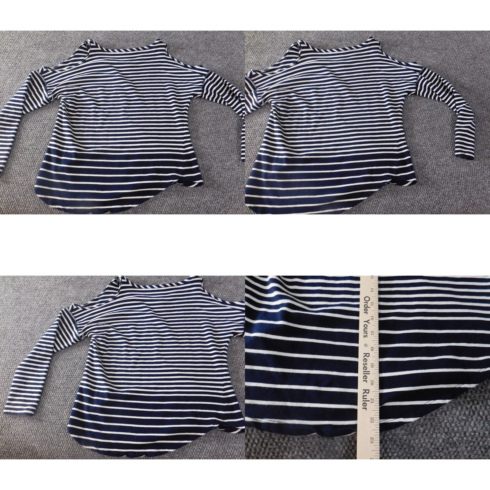 Vintage Crown & Ivy Blouse Womens M Blue Striped Off the Shoulder Pullover Lightweight Stretch Casual Regular Long Sleeve Shirt Size M / US 6-8 / IT 42-44 - 8 Thumbnail
