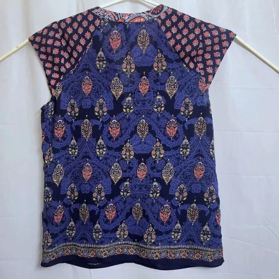 Lucky Brand Lucky Brand V Neck Blouse Women's Medium M Floral Blue Size M / US 6-8 / IT 42-44 - 3 Thumbnail