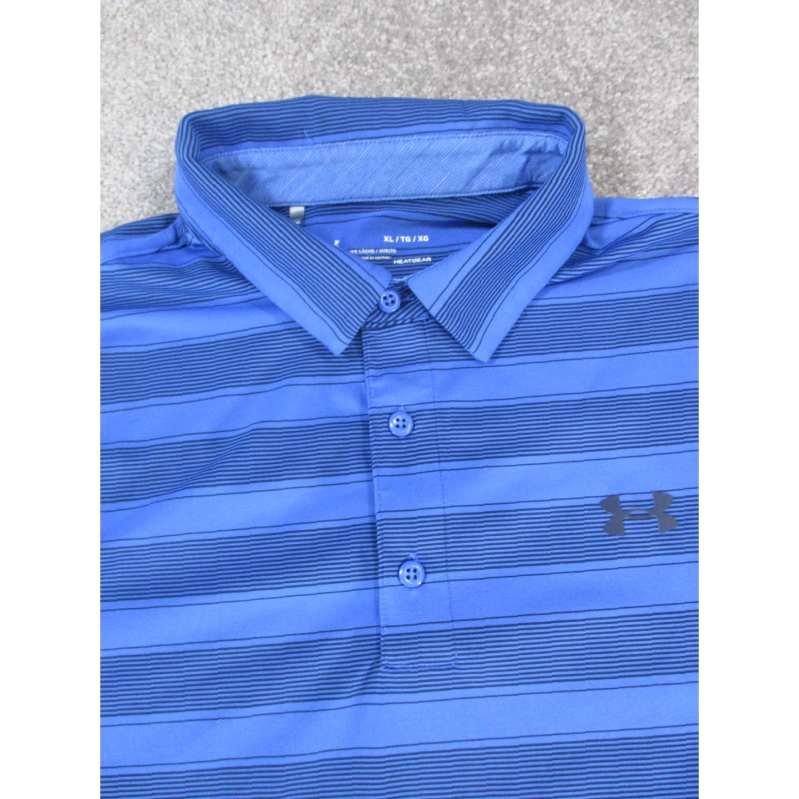 Under Armour VINTAGE Under Armour Polo Shirt Mens XL Blue Striped Golf HeatGear Short Sleeve Collared 3-Button Mens Size US XL / EU 56 / 4 - 2 Thumbnail