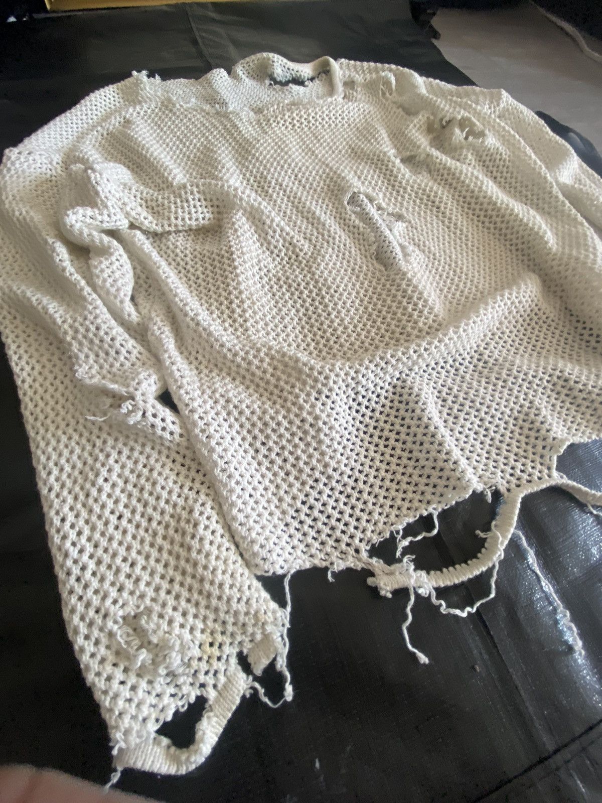Distressed Mesh Sweater White Destroyed japanese brand
