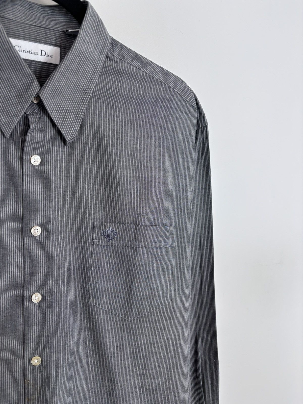 Christian Dior Monsieur Vintage Christian Dior Men’s Grey Striped Button Up Shirt Size US L / EU 52-54 / 3 - 3 Thumbnail