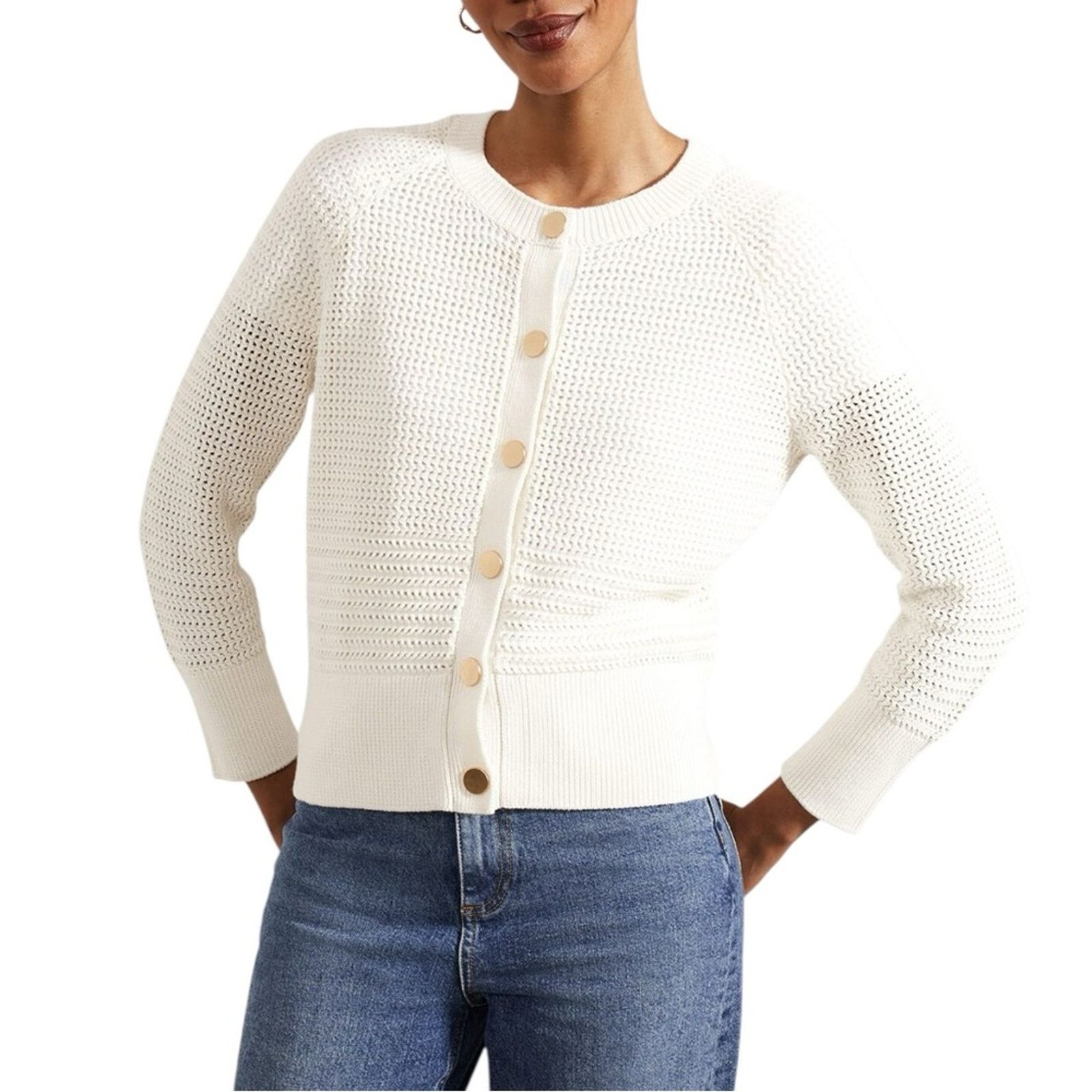 Hobbs London Hobbs London Florentina Cotton Cardigan Ivory size XS Size XS / US 0-2 / IT 36-38 - 2 Thumbnail