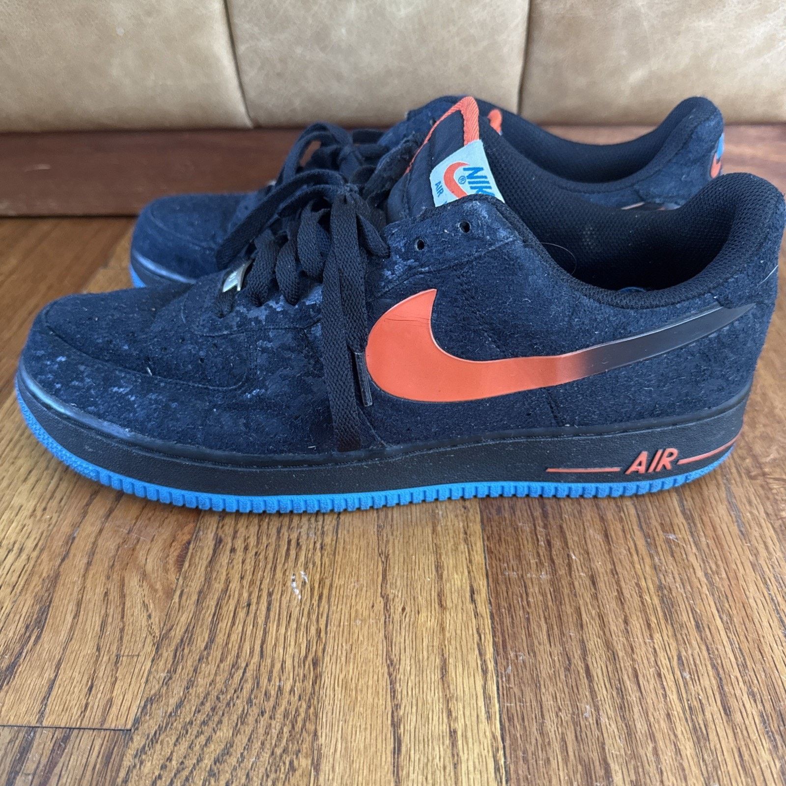 Nike Air Force 1 Black Team Orange Photo Blue Houndstooth Size US 12 / EU 45 - 4 Thumbnail