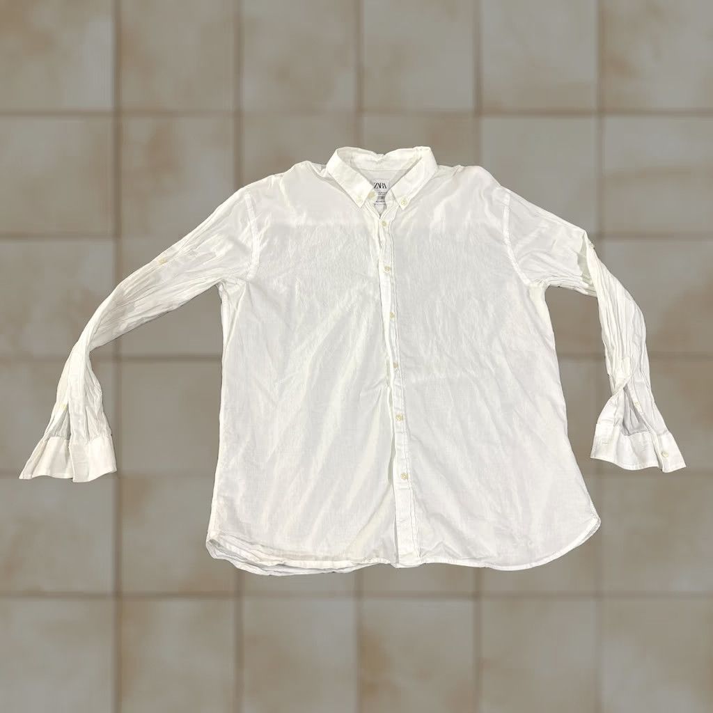 Zara Zara Shirt Mens XL White Solid Long Sleeve Button Down Relaxed Fit Casual Size US XL / EU 56 / 4 - 1 Thumbnail