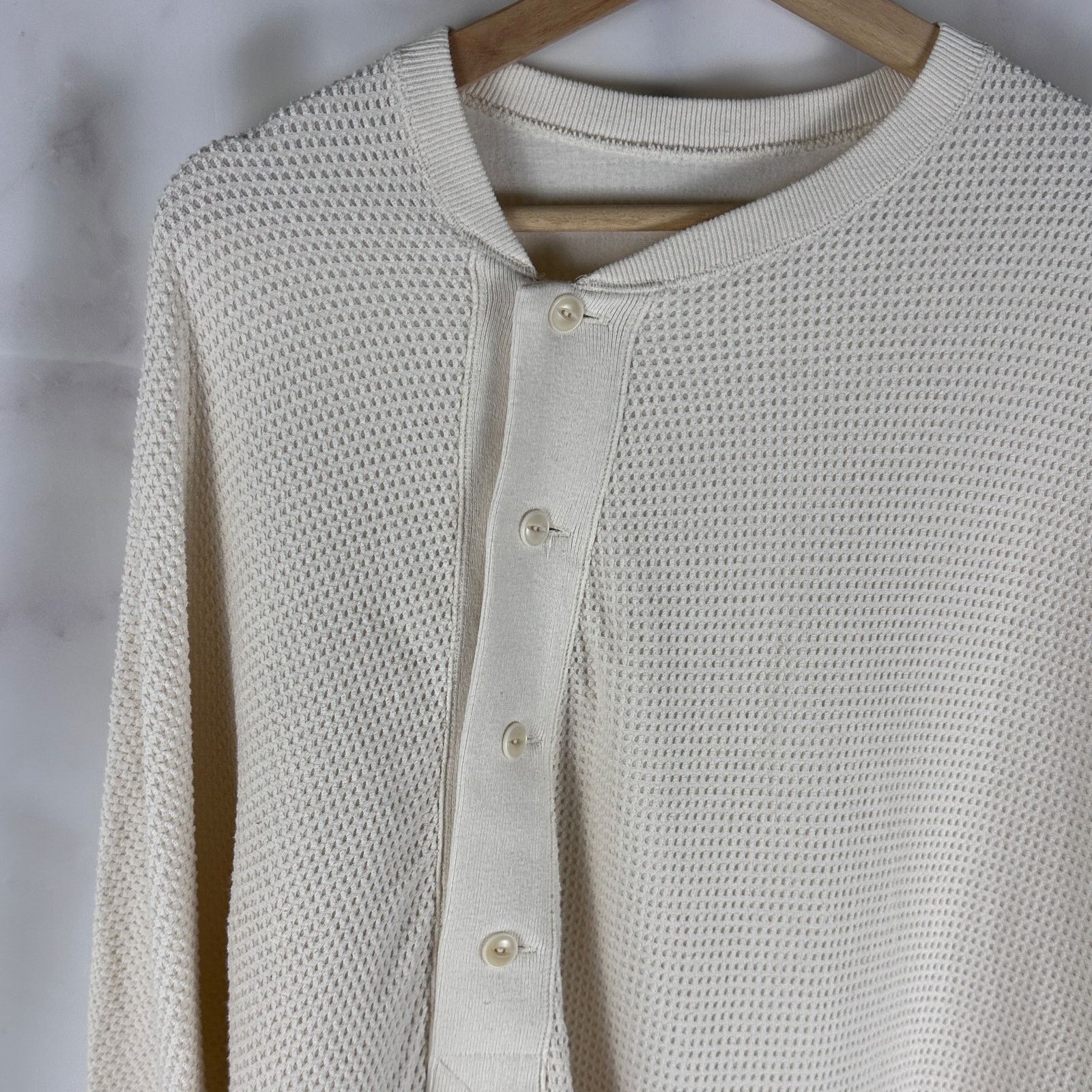 SOSHIOTSUKI Asymmetrical Cream Waffle Thermal Longsleeve Size US M / EU 48-50 / 2 - 3 Thumbnail