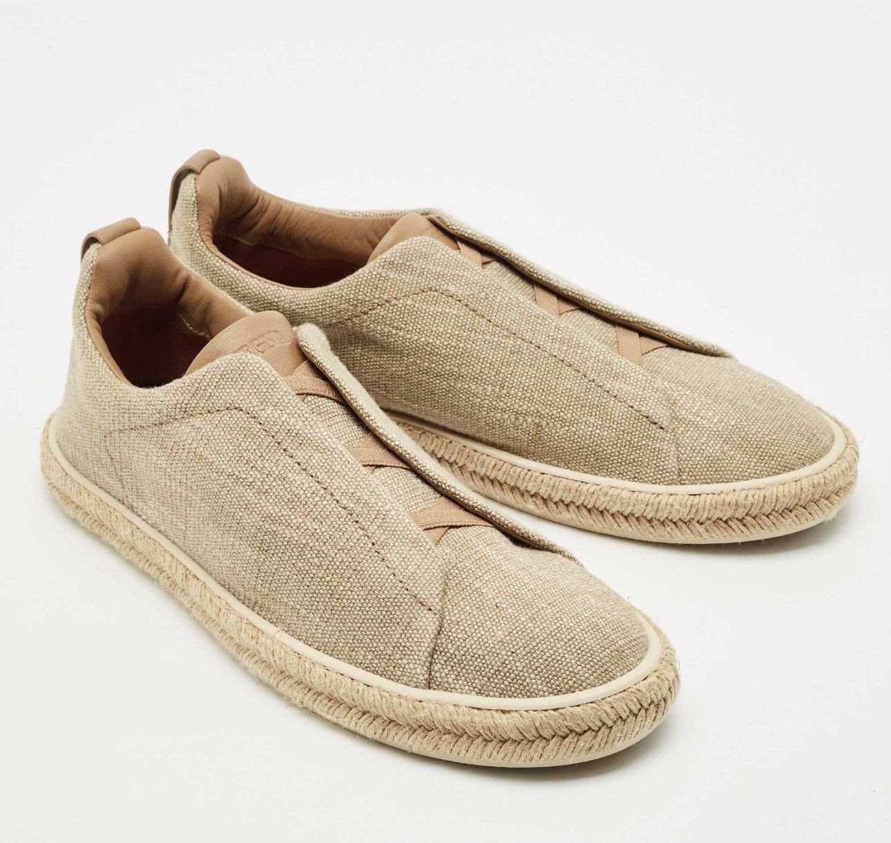Z Zegna Ermenegildo Zegna Beige Canvas Leather Triple Stitch Slip Size US 12.5 / EU 45-46 - 4 Thumbnail