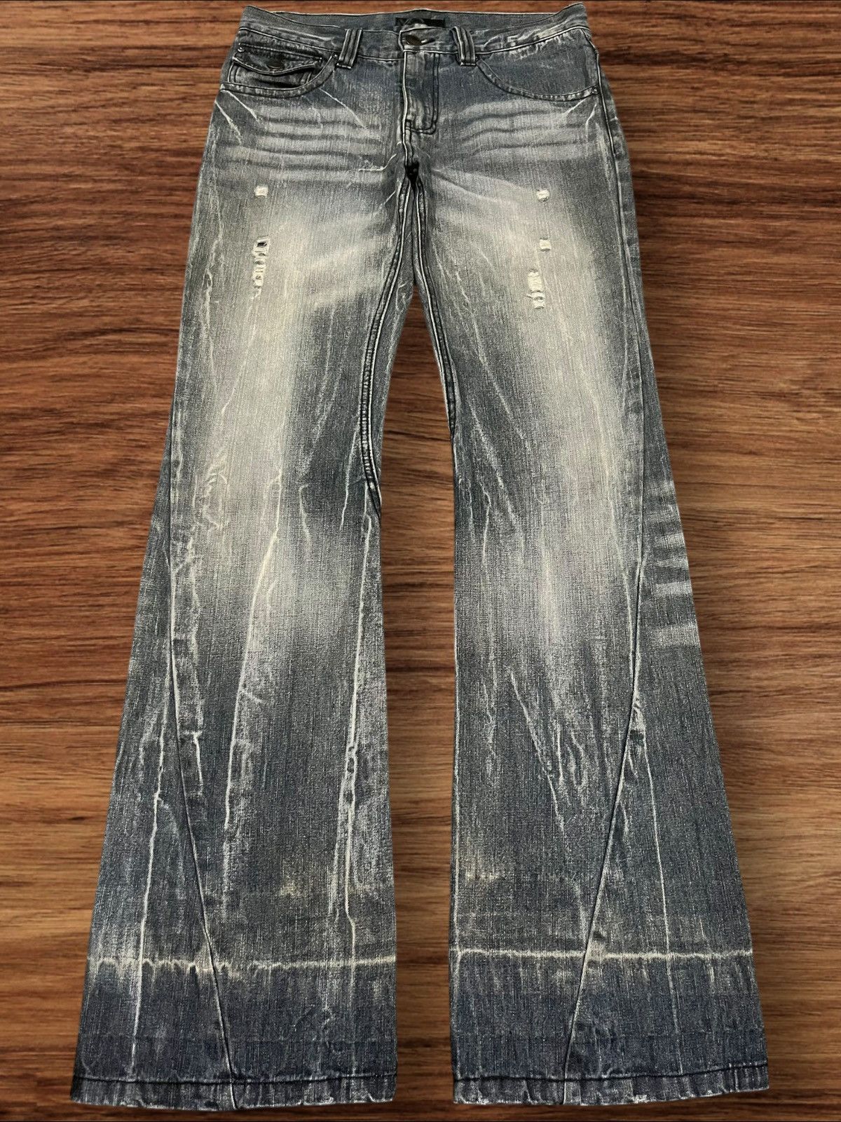 Japanese Brand × Tornado Mart Black Bacarra Y2K Distressed Whiskering Grunge Flare Jeans Size US 30 / EU 46 - 1 Thumbnail