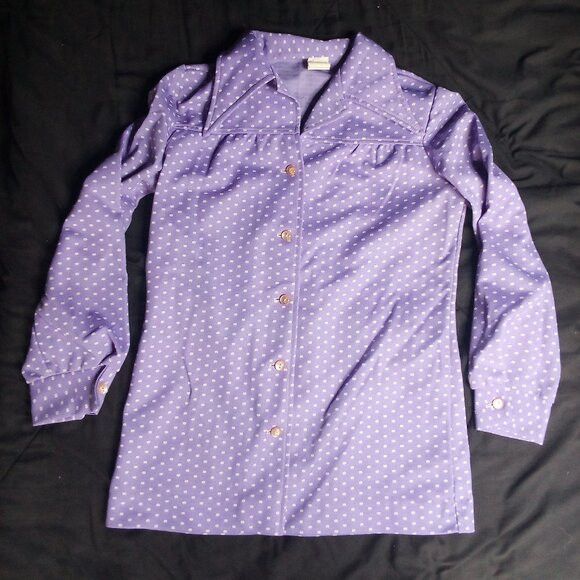 Other Vintage Purple Polka Dots Polyester Disco Shirt Size M / US 6-8 / IT 42-44 - 2 Thumbnail