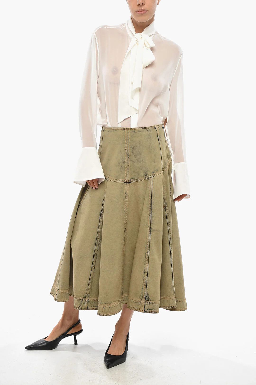 Salvatore Ferragamo og1mm0326 Denim Flared Skirt in Grey Size 27" / US 4 / IT 40 - 4 Thumbnail