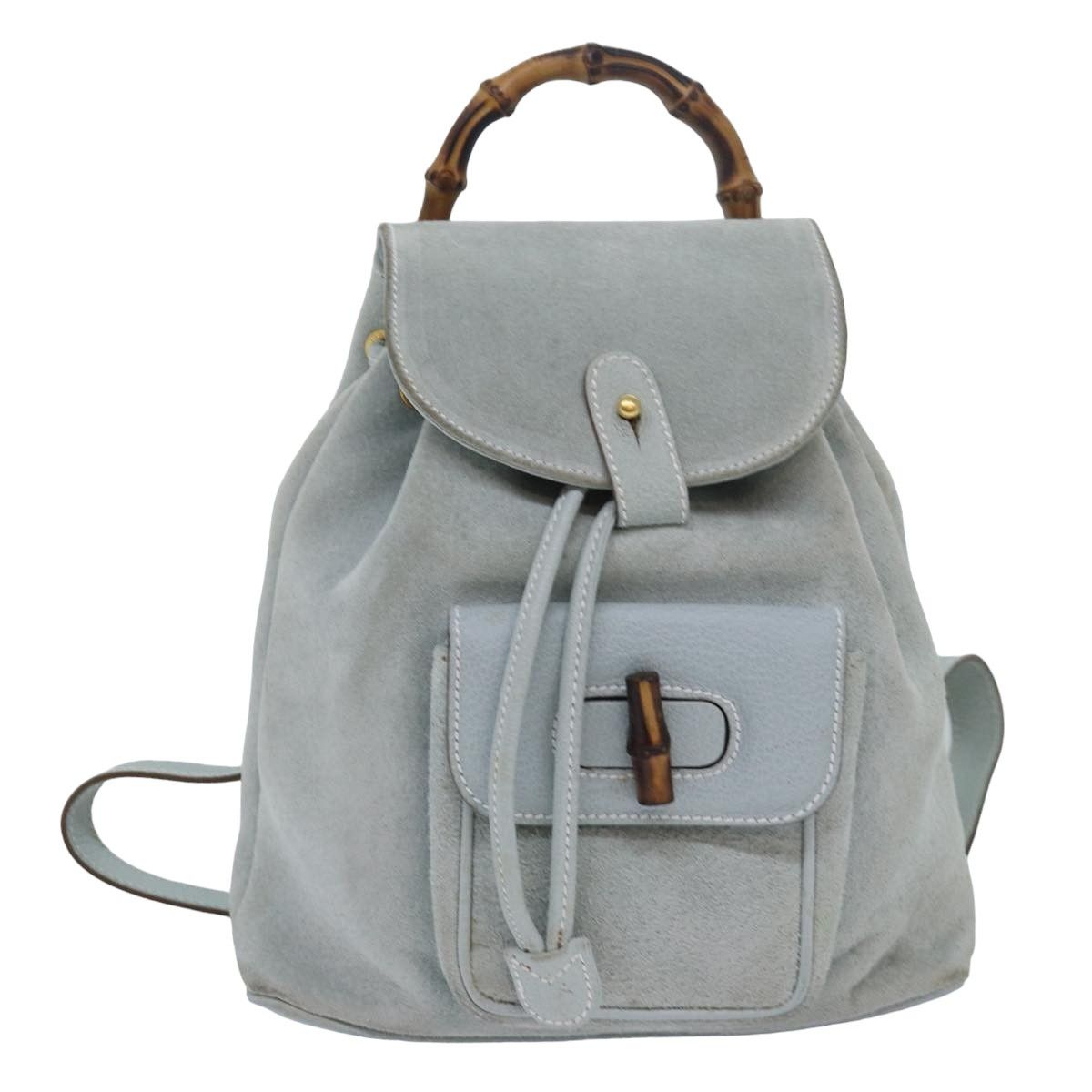 Bamboo Blue Suede Backpack Bag (Pre-Owned)