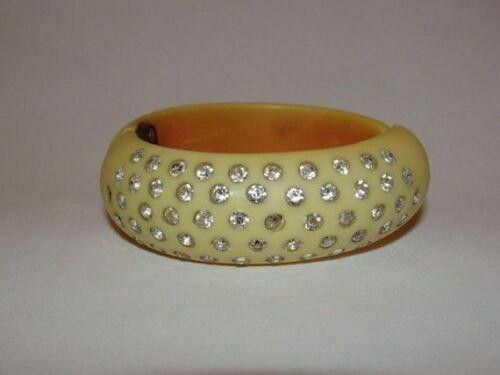 Designer Butterscotch Bakelite Rhinestone Clamper Bracelet Size ONE SIZE - 1 Thumbnail
