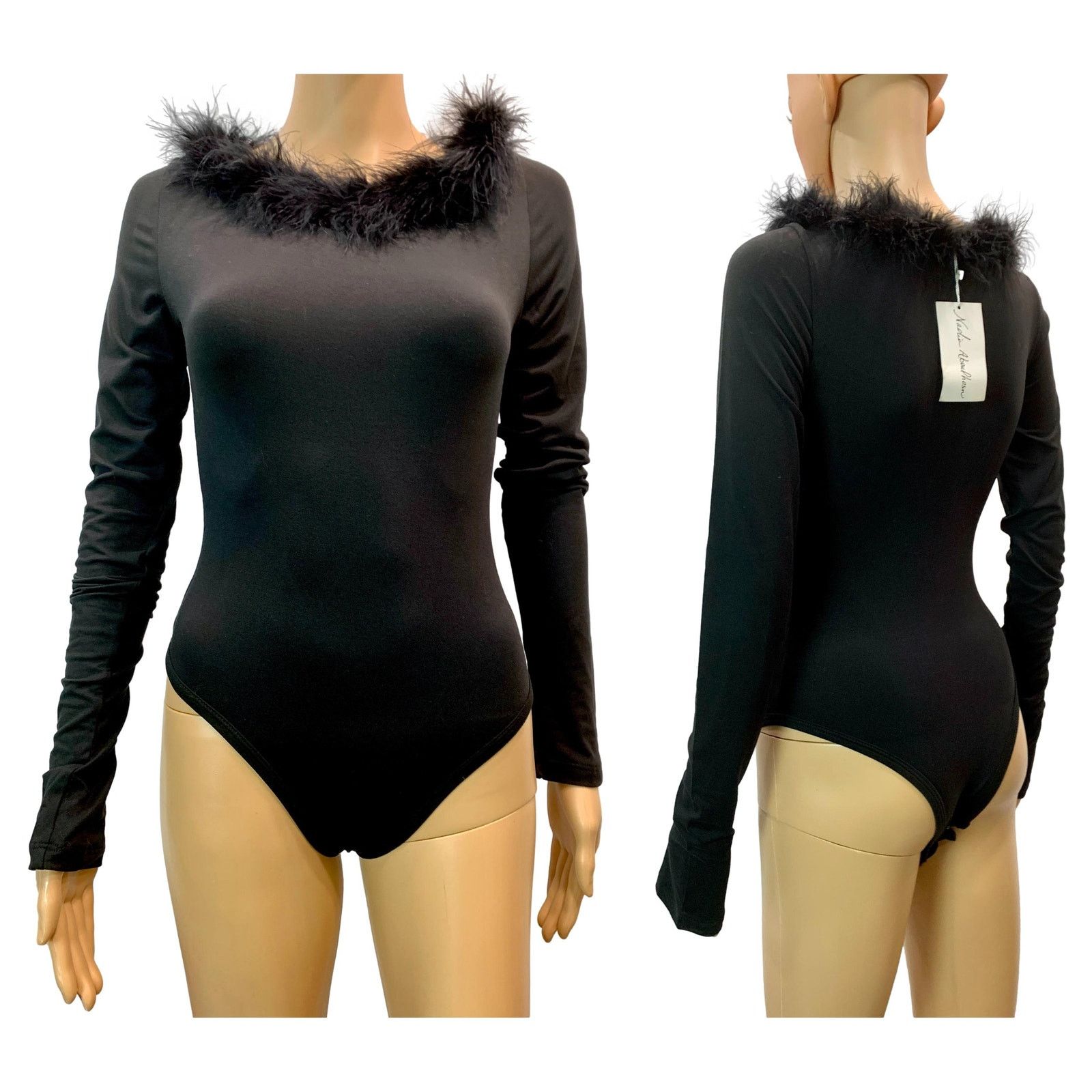 Other NEW Nadia Aboulhosn Black Bodysuit Marabou Trim | S Size S / US 4 / IT 40 - 7 Thumbnail
