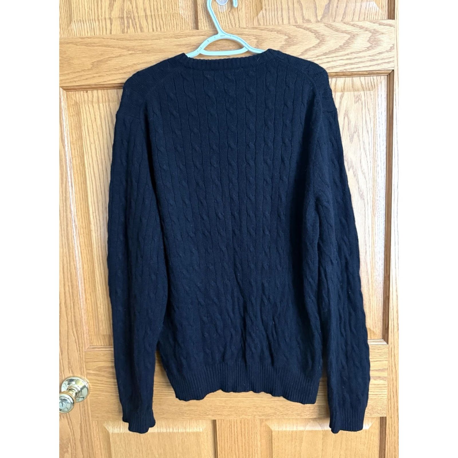J.Crew J.CREW Mens Cable Knit Cashmere Lambs Wool Blend Large Black Preppy Fisherman Pullover Crew Neck Sweater Size US L / EU 52-54 / 3 - 2 Thumbnail