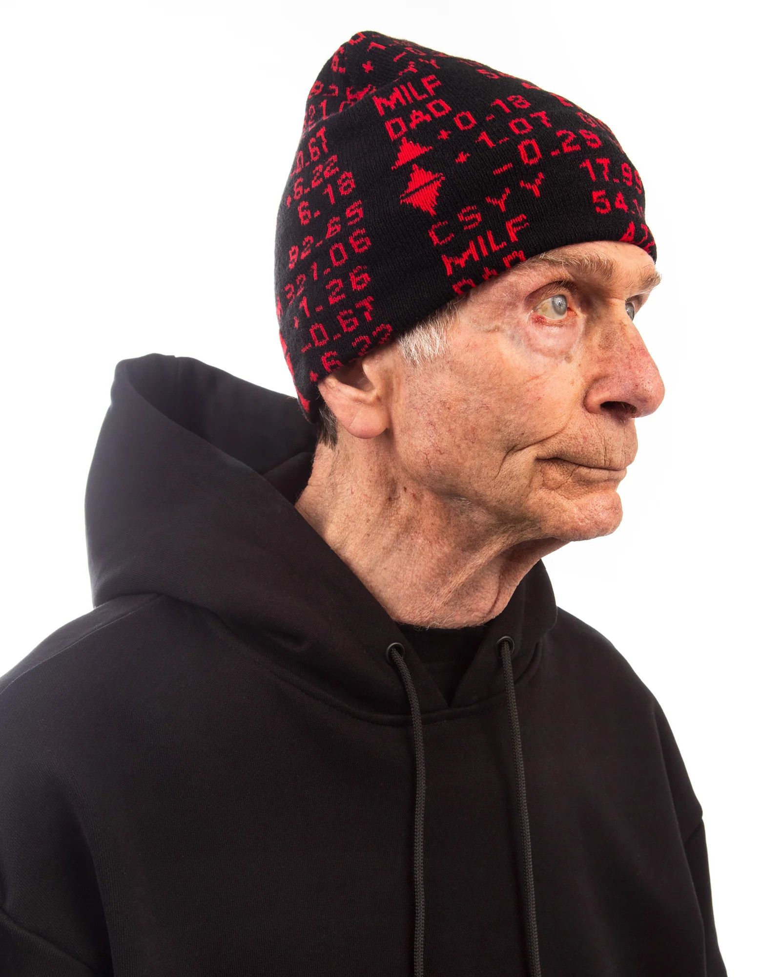 Milfdad Milfdad Stock Ticker Beanie Black & Red Size ONE SIZE - 1 Thumbnail