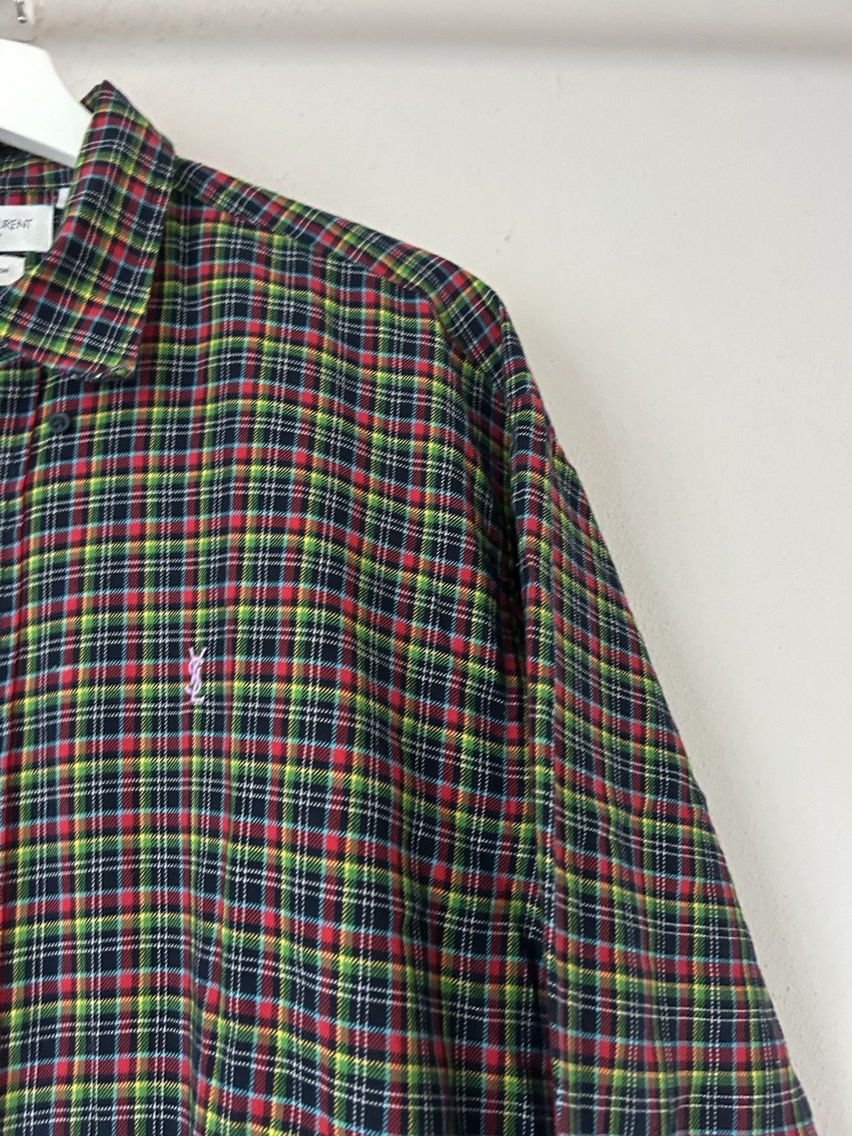 Yves Saint Laurent Yves Saint Laurent Plaid Cotton Shirt with Embroidered Logo Size US L / EU 52-54 / 3 - 8 Thumbnail