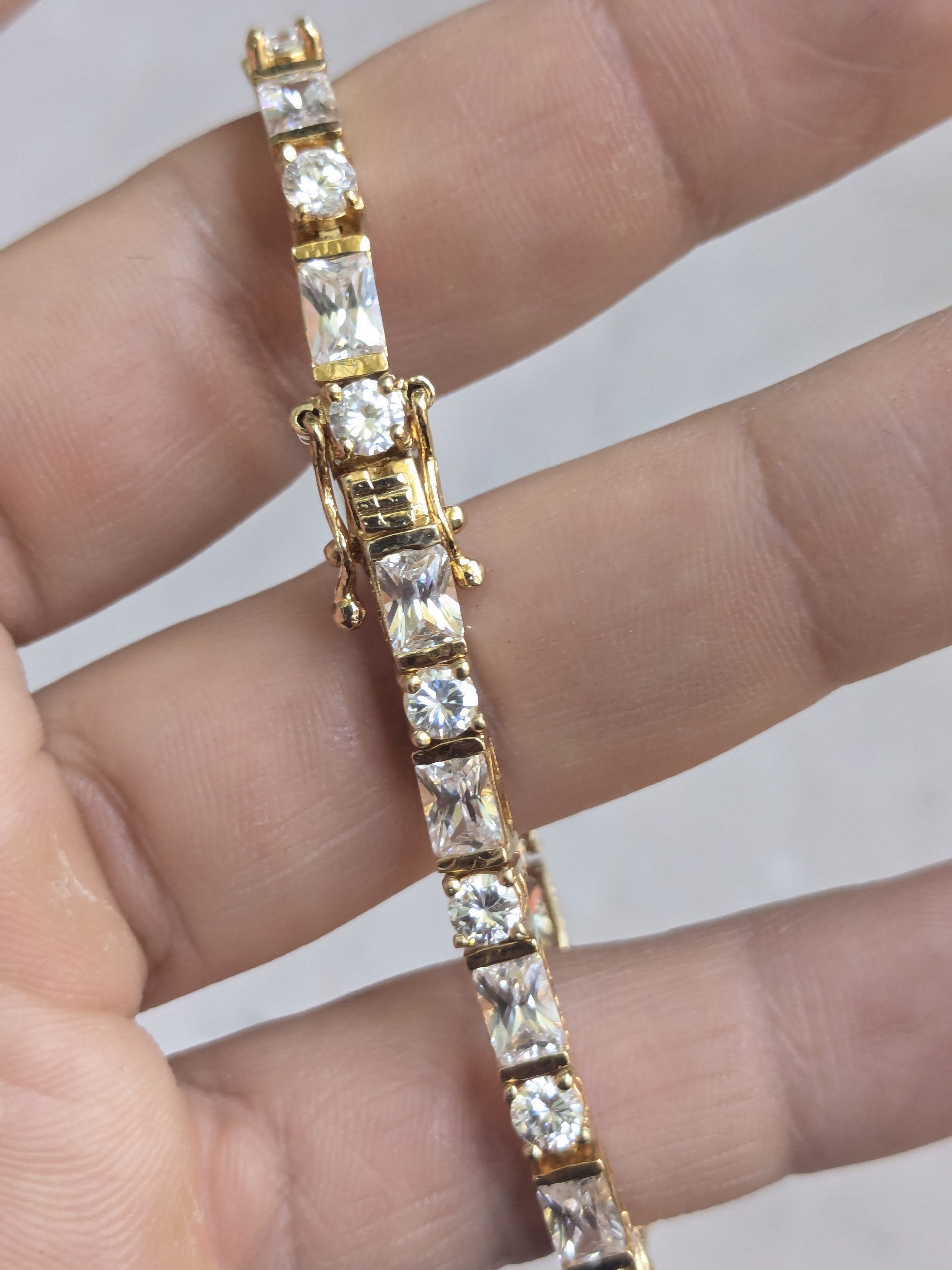 Sterling Silver Sterling Silver Tennis Bracelet 7 Gold Clear CZ Size ONE SIZE - 14 Thumbnail