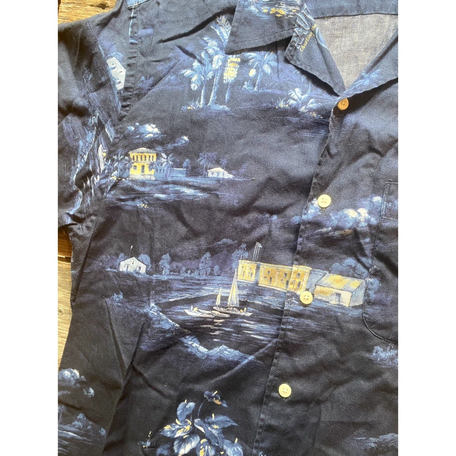 Nautica Nautica Button-Up Dress Shirt Adult Medium Blue Floral Hawaiian Island Mens Shirt Casual Button-Front Long Sleeve White Cotton Size 40R - 4 Thumbnail