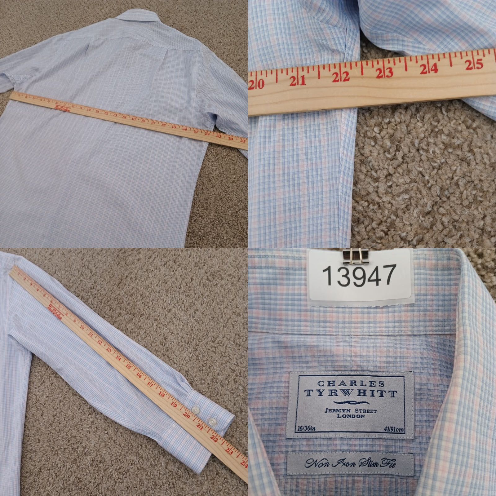 Charles Tyrwhitt Charles Tyrwhitt Shirt Mens Size 16 Slim Pink Plaid Long Sleeve Button Up Size US L / EU 52-54 / 3 - 8 Thumbnail